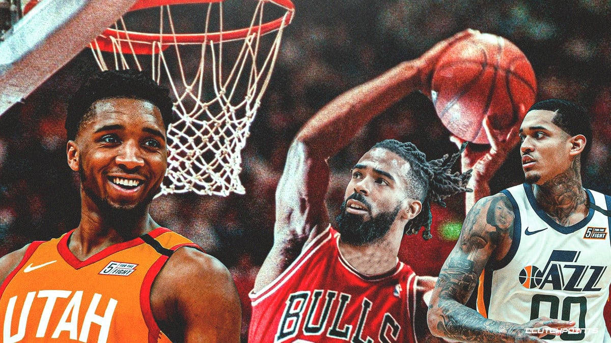 三名籃球運動員在比賽中帶著籃框和球。 — Michael B Jordan 壁紙