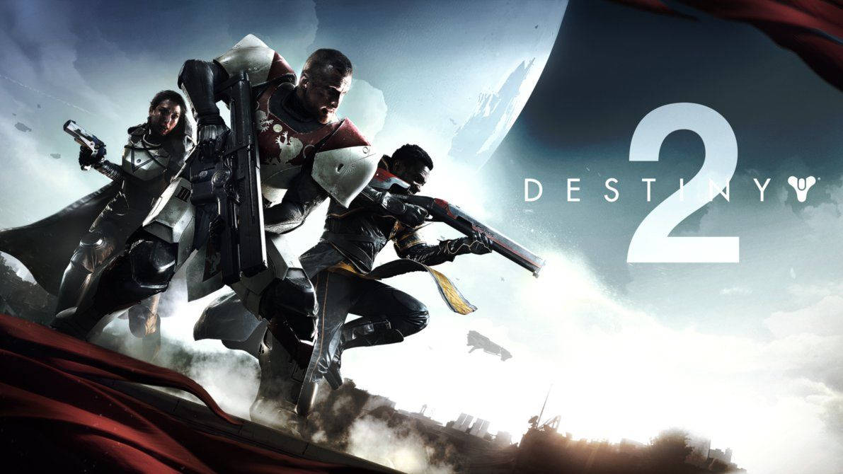 destiny 4K 桌布 壁紙 — 三名身穿裝甲的太空戰士躍入戰鬥，背景是宇宙星空，Destiny 2 標誌閃耀。