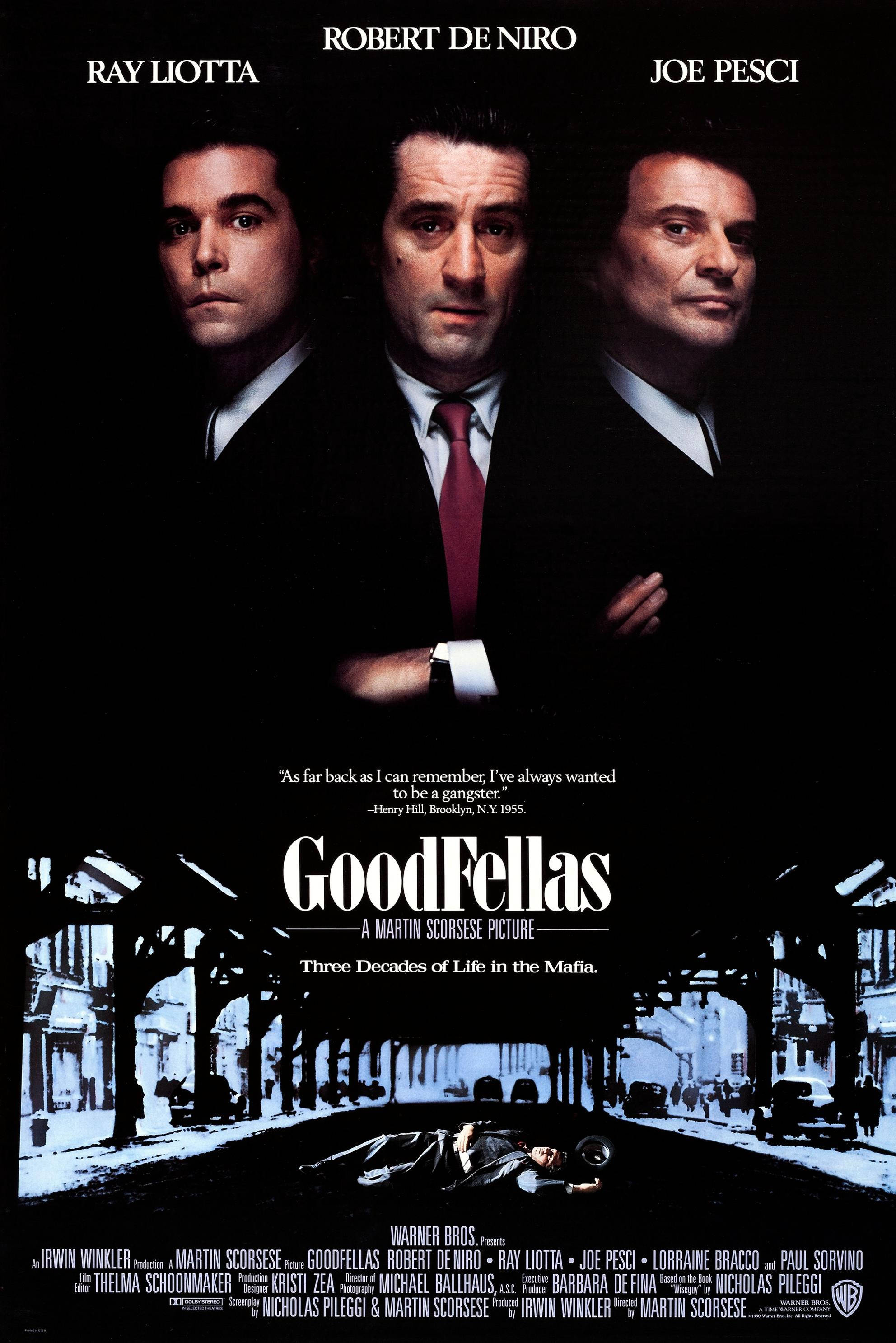goodfellas 桌布 壁紙 — 三名身穿西裝的男子在黑暗背景下，下方有雪景街道，凝視著。