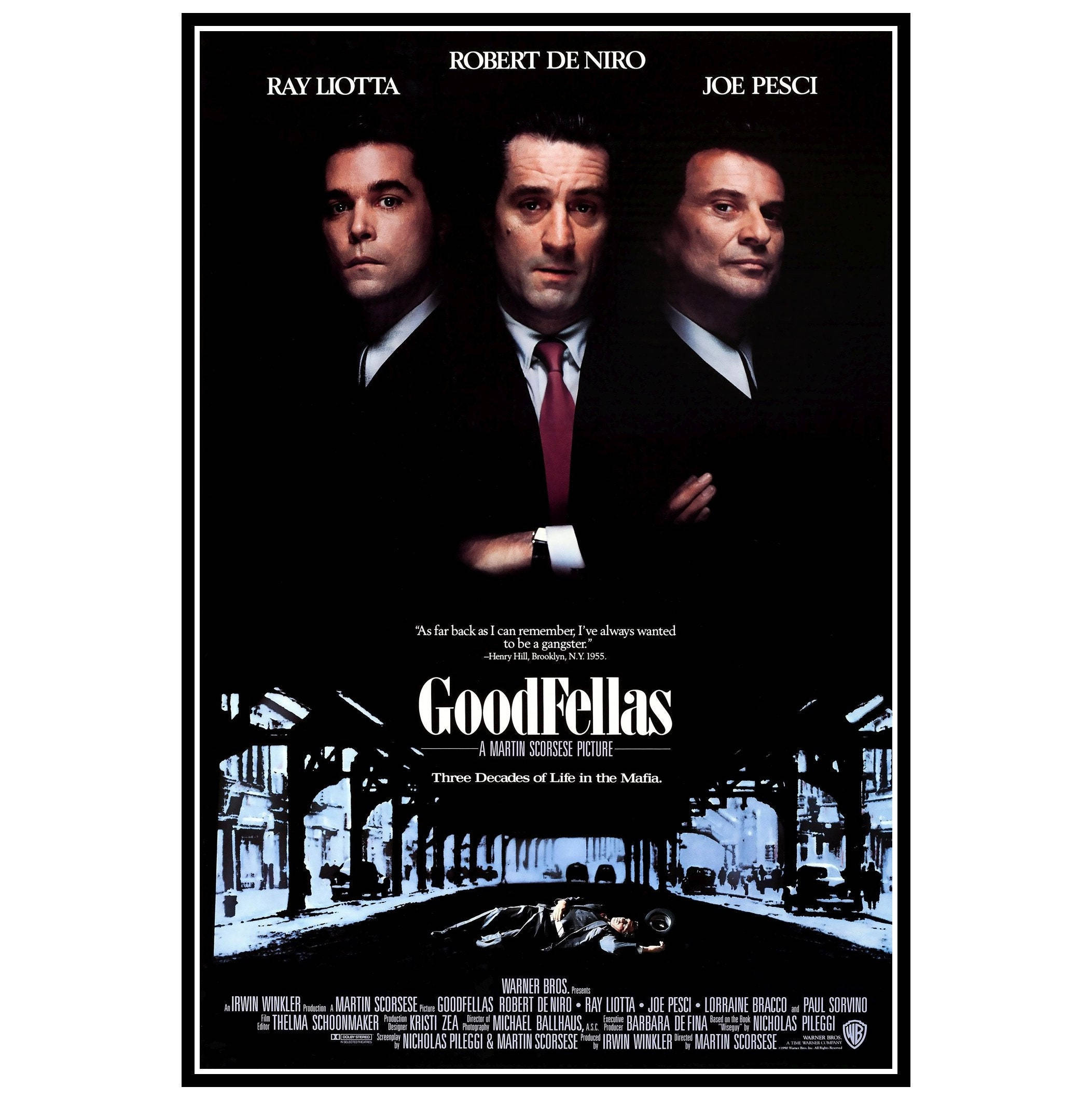 goodfellas 桌布 壁紙 — 三名身穿西裝的男子在黑暗背景下，下方是粗糙的街景，目光銳利地凝視。
