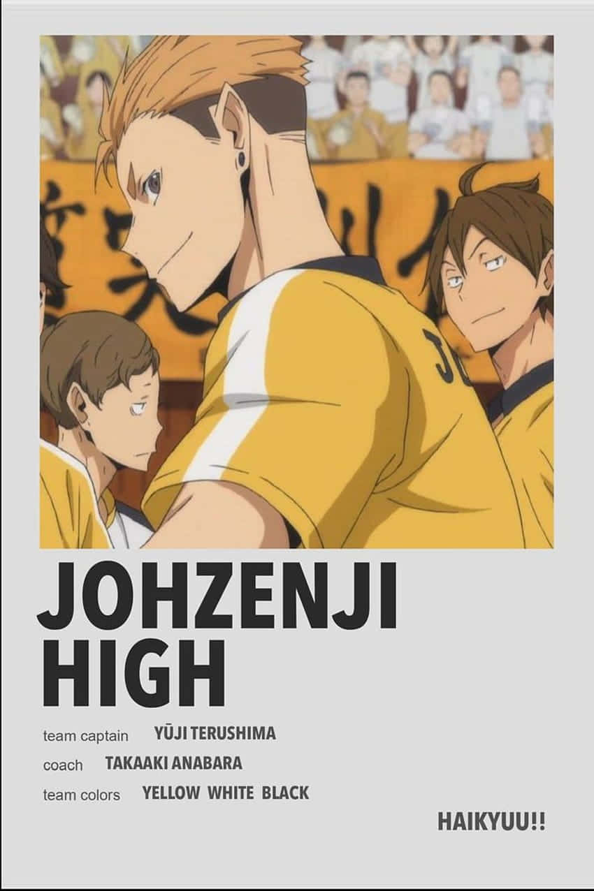 Johzenji High 桌布 壁紙 — 三名身穿黃色球衣的動漫排球運動員在比賽中專注地站在一起。