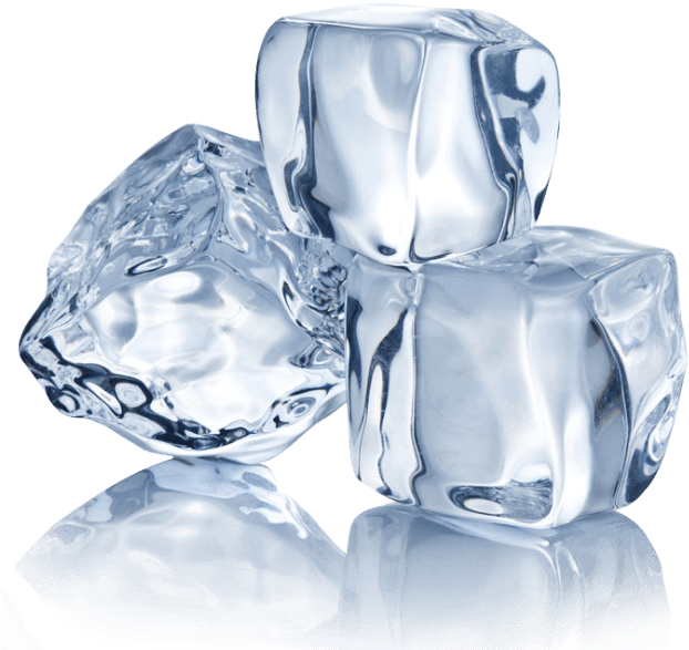 Ice Cubes 桌布 壁紙 — 三塊半透明冰塊，邊緣鋒利，表面光滑，放置在黑色背景的反射表面上。