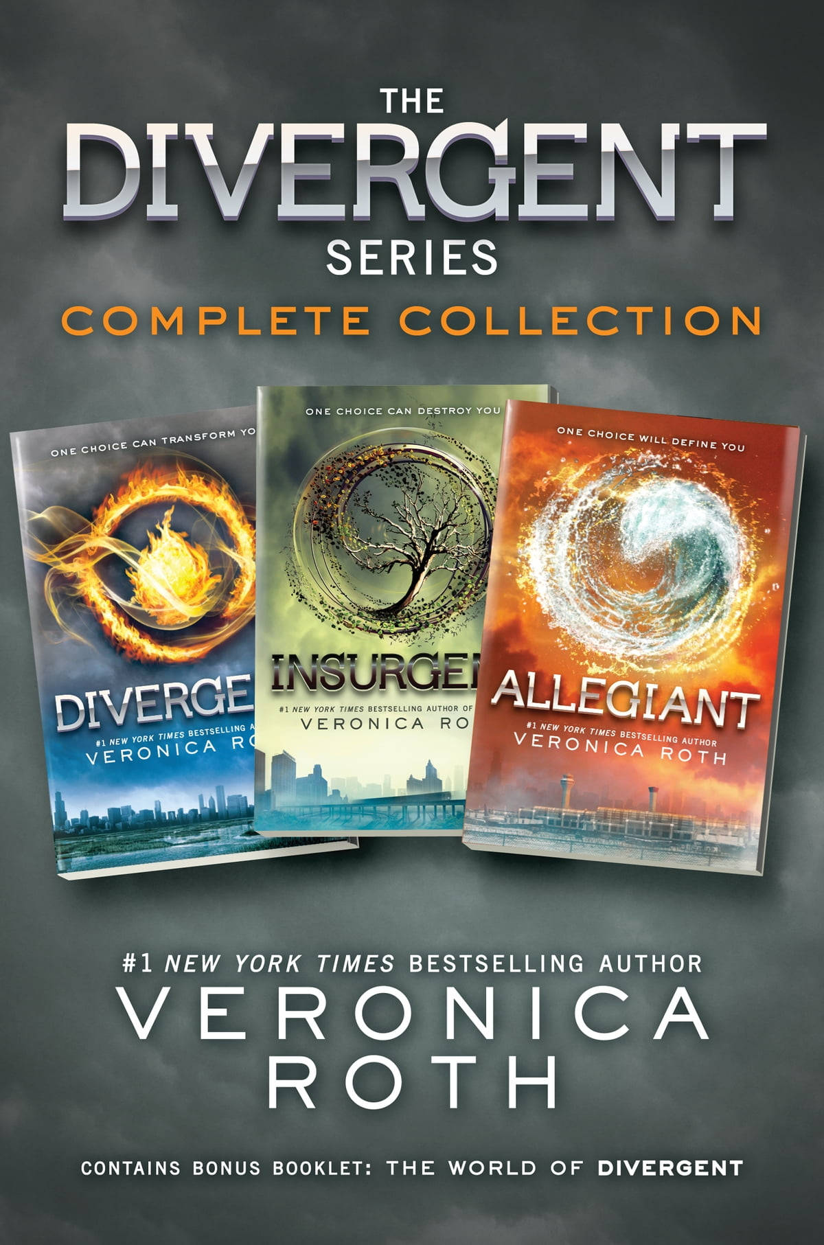 graphic design 桌布 壁紙 — 三本 Divergent 系列書籍封面在深灰色背景上展示，帶有醒目的金屬和火焰設計元素。