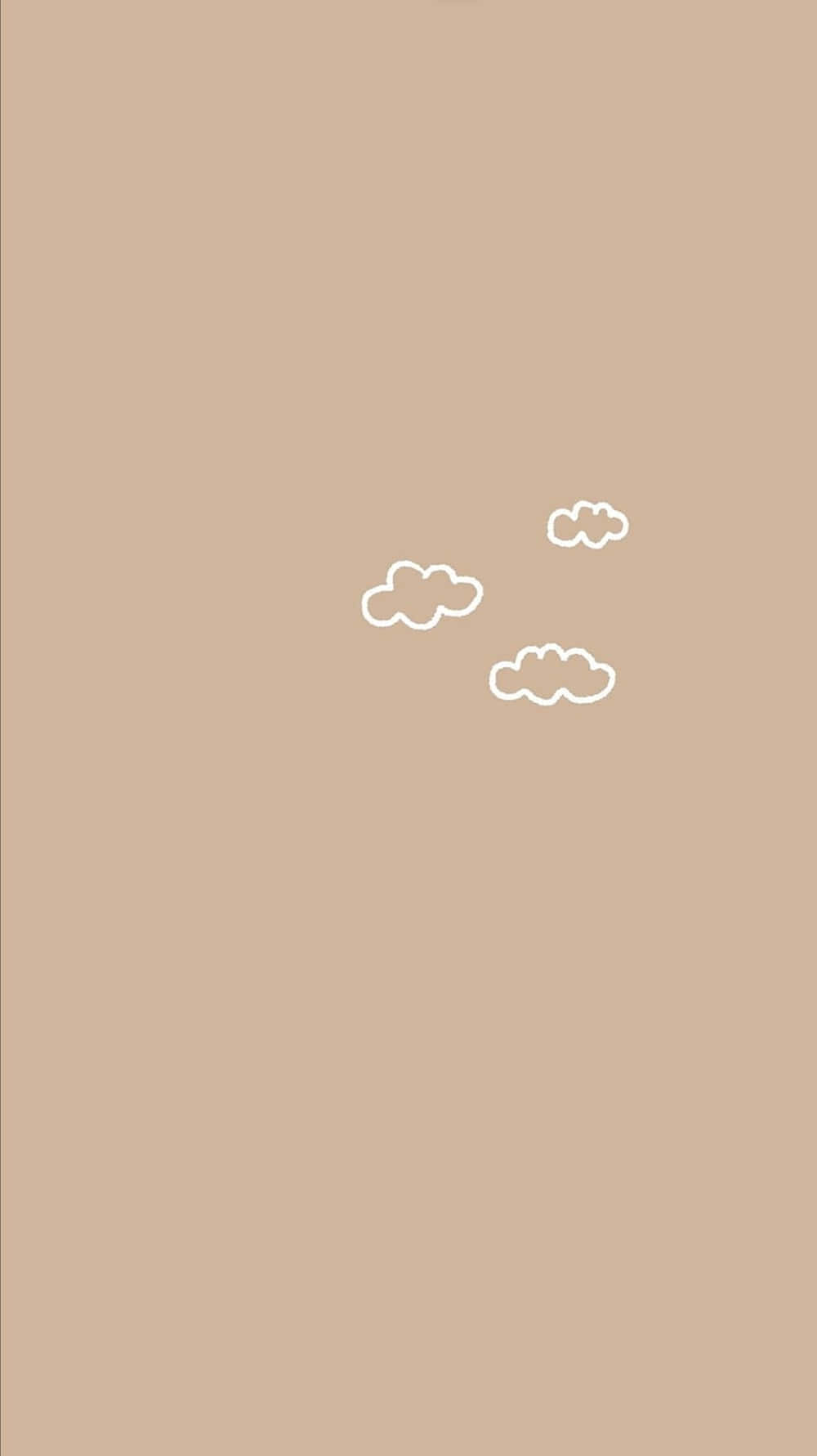 Brown Minimalist 桌布 壁紙 — 三朵極簡白色輪廓雲朵漂浮在純米色背景上，構成寧靜的數位插圖。