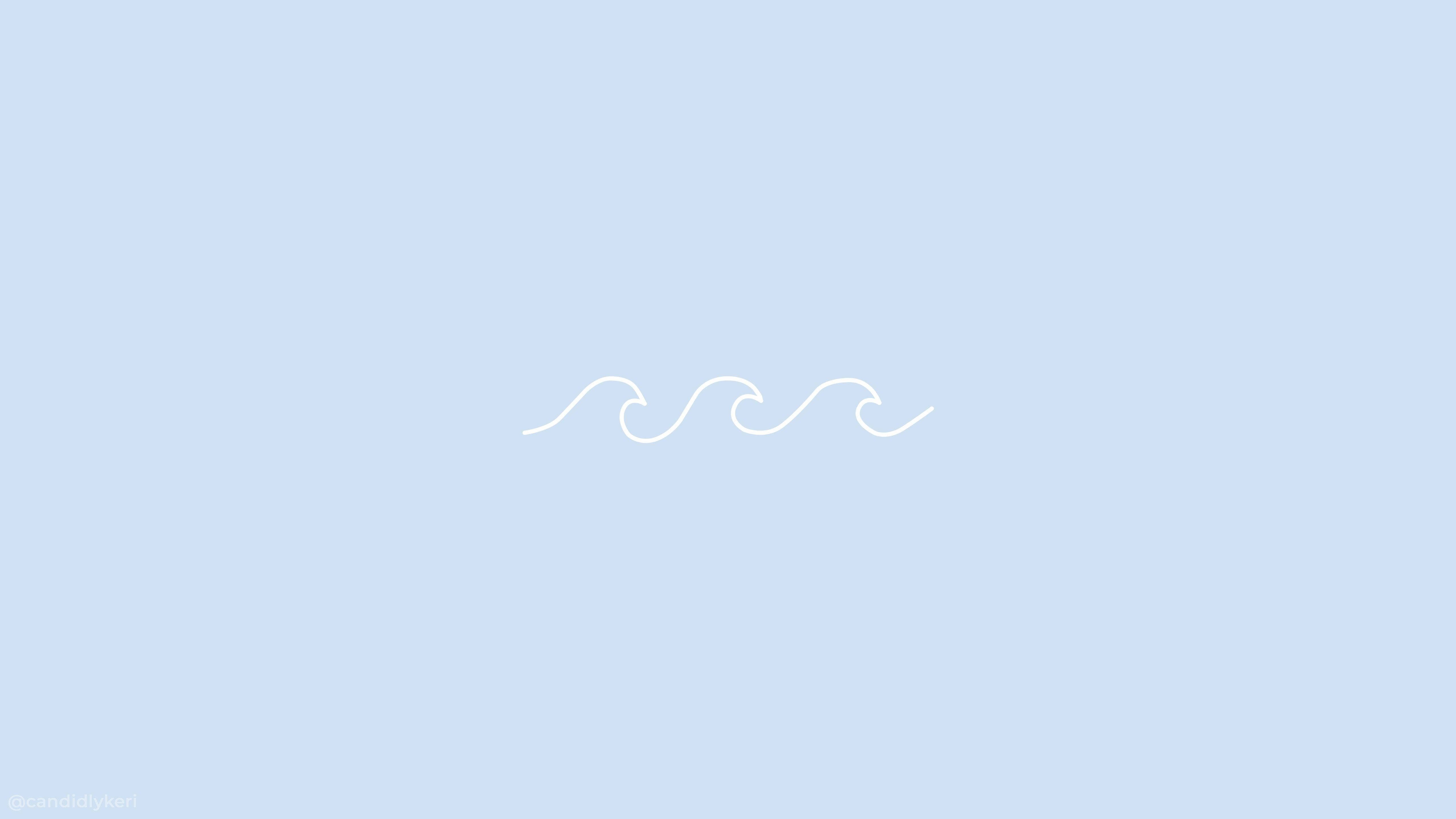 Minimal Aesthetic Desktop 桌布 壁紙 — 三條極簡白色波浪線在柔和粉藍色背景中央漂浮。