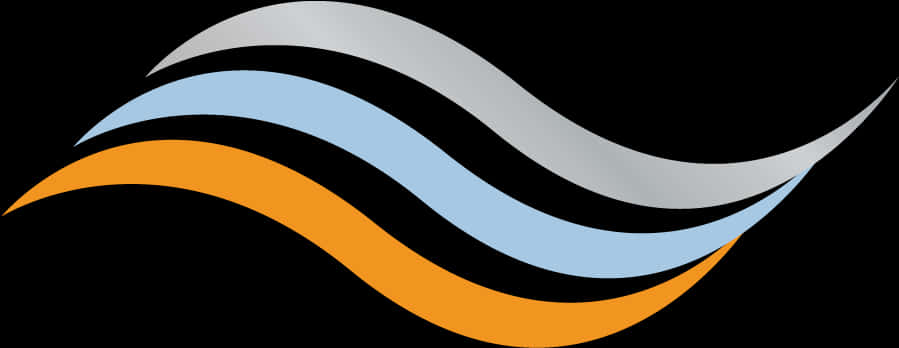 Graphics Design 桌布 壁紙 — 三條流動的波浪帶，以銀色、淺藍色和橙色在黑色背景上橫掃而過。