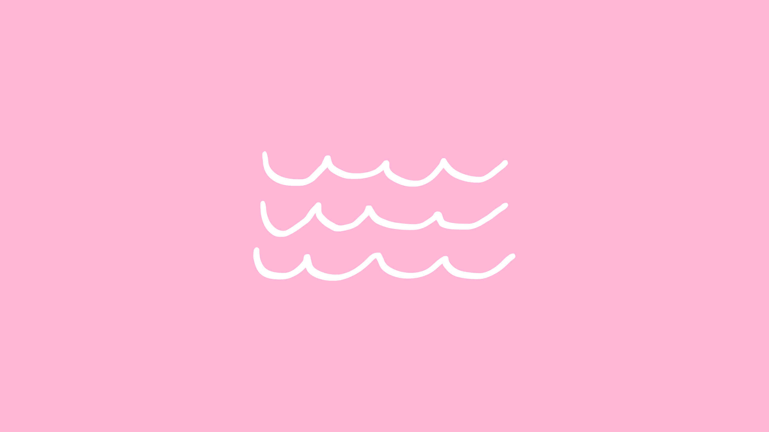 Minimalist Pink 桌布 壁紙 — 三條簡單的白色波浪線漂浮在柔和的粉紅色背景上，像極簡的海洋漣漪。