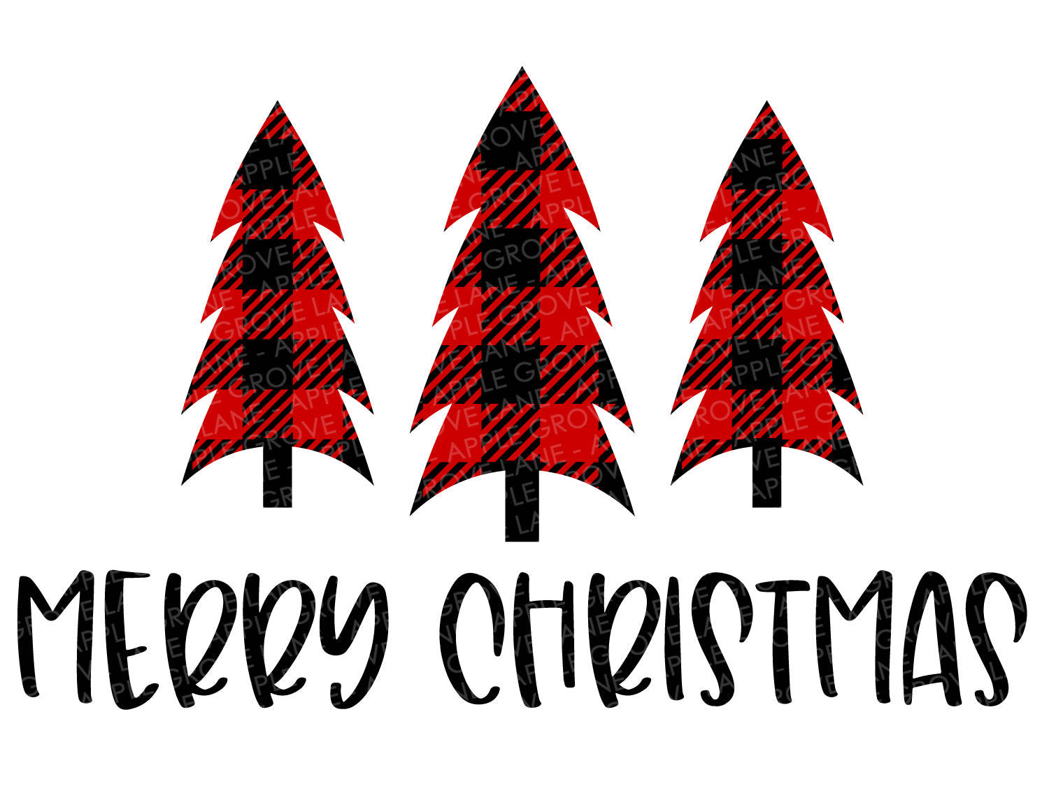 藝術 桌布 壁紙 — 三棵紅黑格紋聖誕樹，下方有粗體黑色草書 'Merry Christmas' 文字。