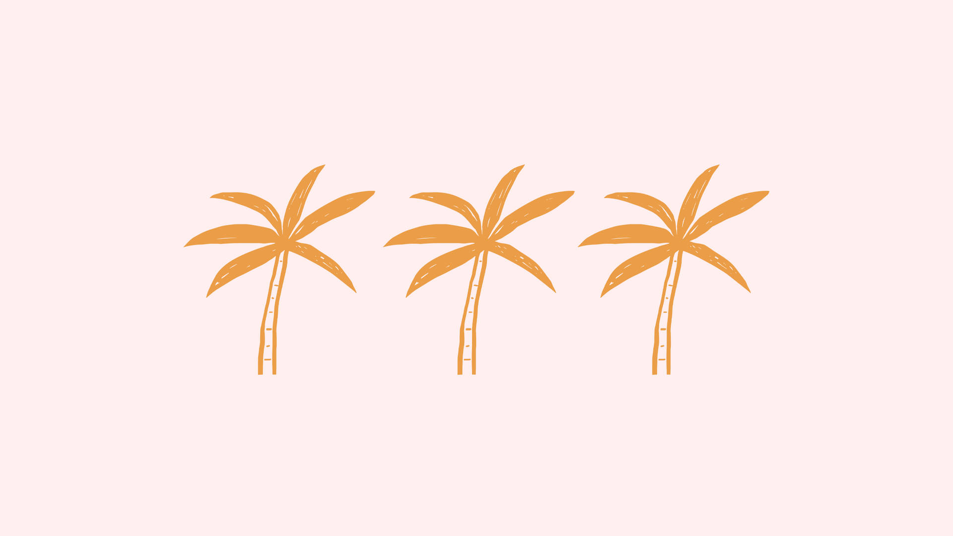 Palm Tree 桌布 壁紙 — 三棵風格化的橙色棕櫚樹，樹幹有紋理，立在柔和的粉紅色背景上。
