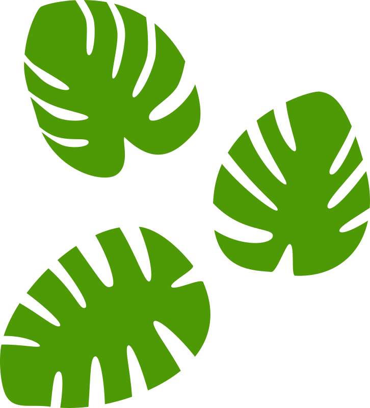 Leaves 桌布 壁紙 — 三片大膽的綠色龜背竹葉在極簡圖形設計中漂浮在純黑色背景上。