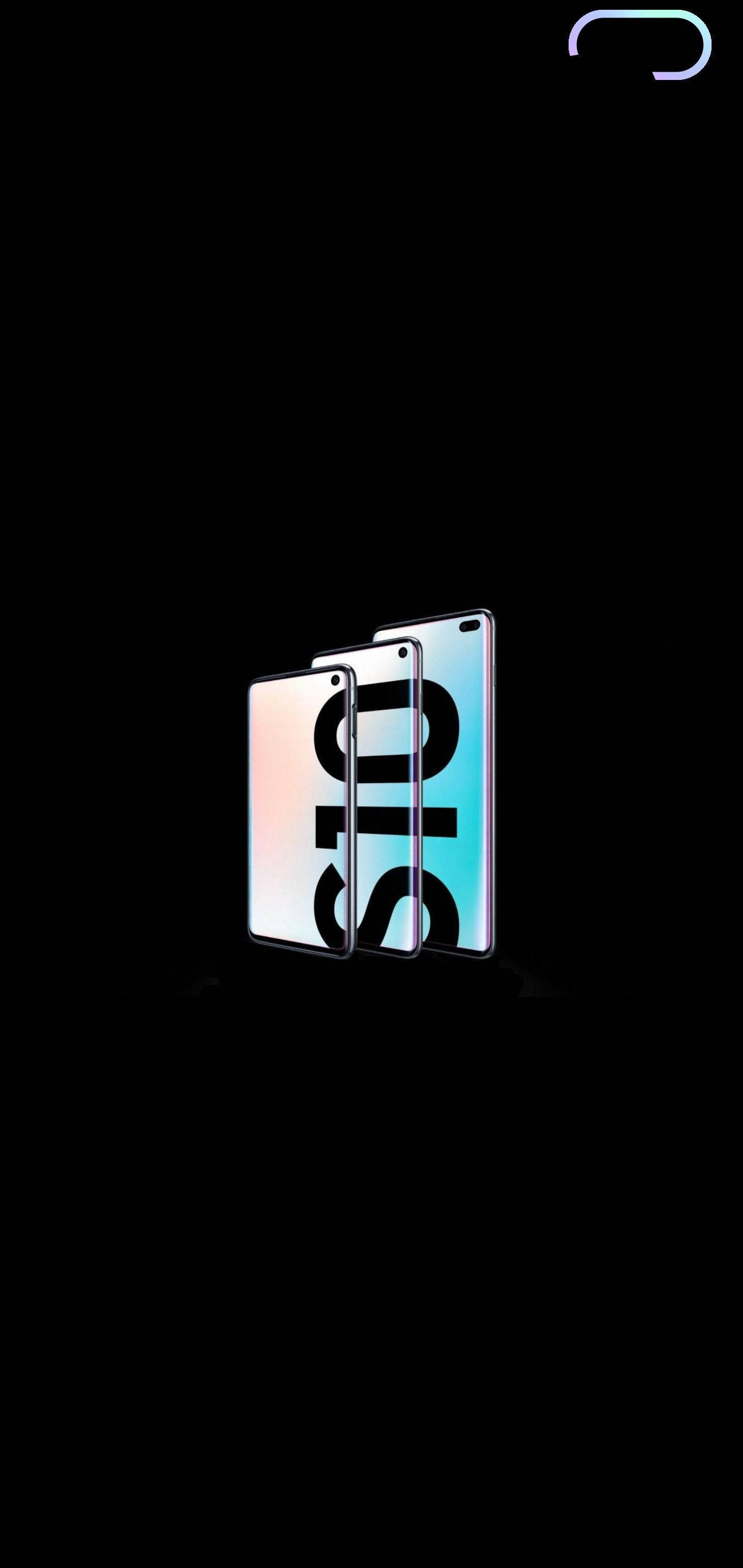 Galaxy S10 Plus 桌布 壁紙 — 三部時尚智慧型手機在漸層螢幕上以粗體黑色顯示數字 10，並置於純黑色背景上。