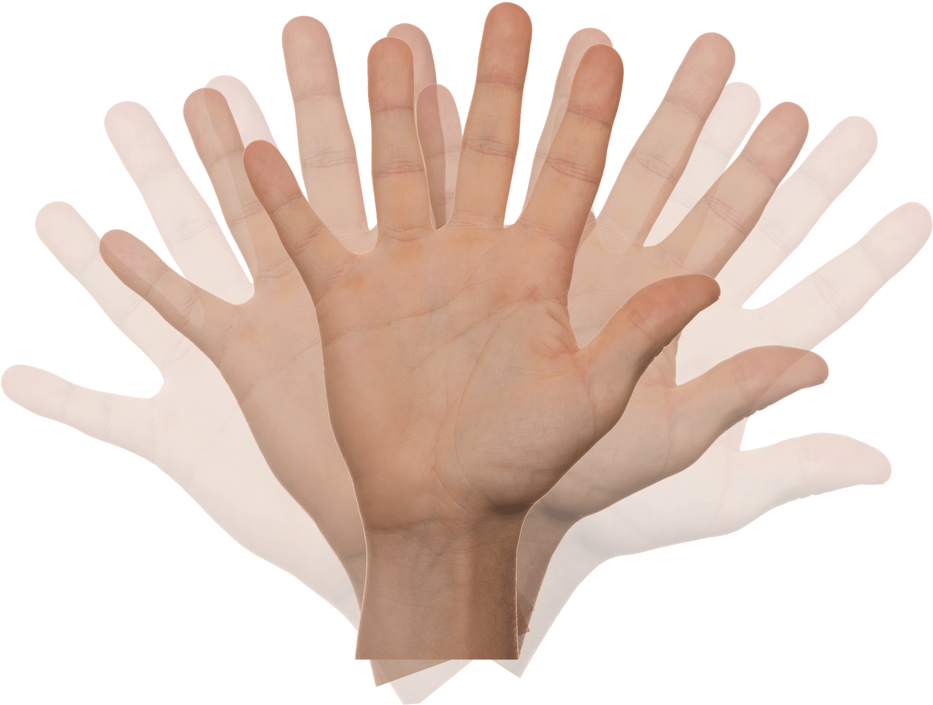waving hand 桌布 壁紙 — 三隻半透明的人手重疊在黑色背景上，顯示細緻的皮膚紋理和靜脈。