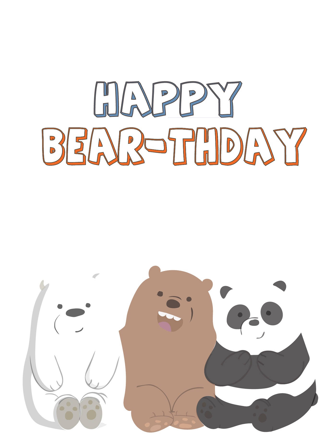 三隻小熊 桌布 壁紙 — 三隻卡通熊在「HAPPY BEAR-THDAY」俏皮粗體文字下微笑。