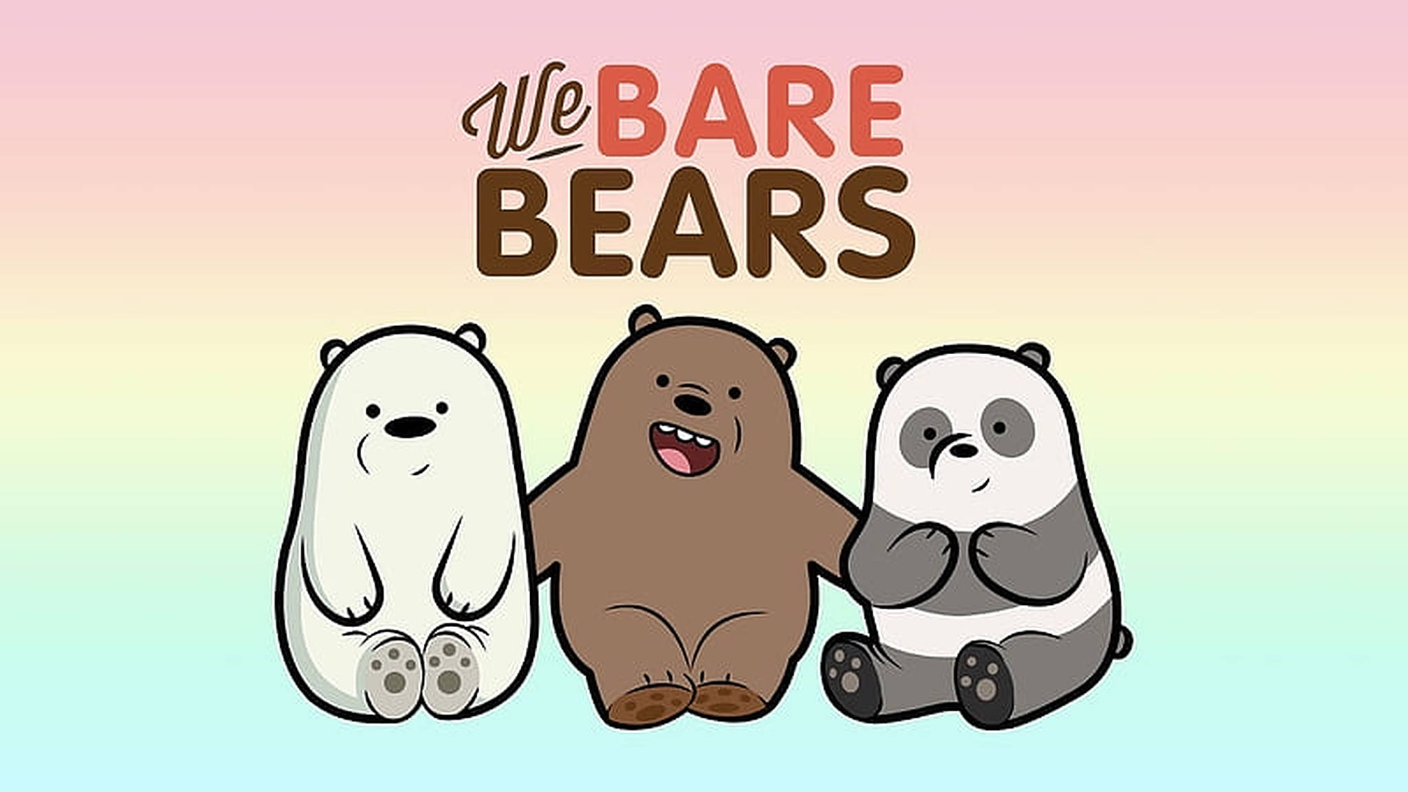 三隻小熊 桌布 壁紙 — 三隻卡通熊坐在粉彩漸層背景上，標題為 We Bare Bears。