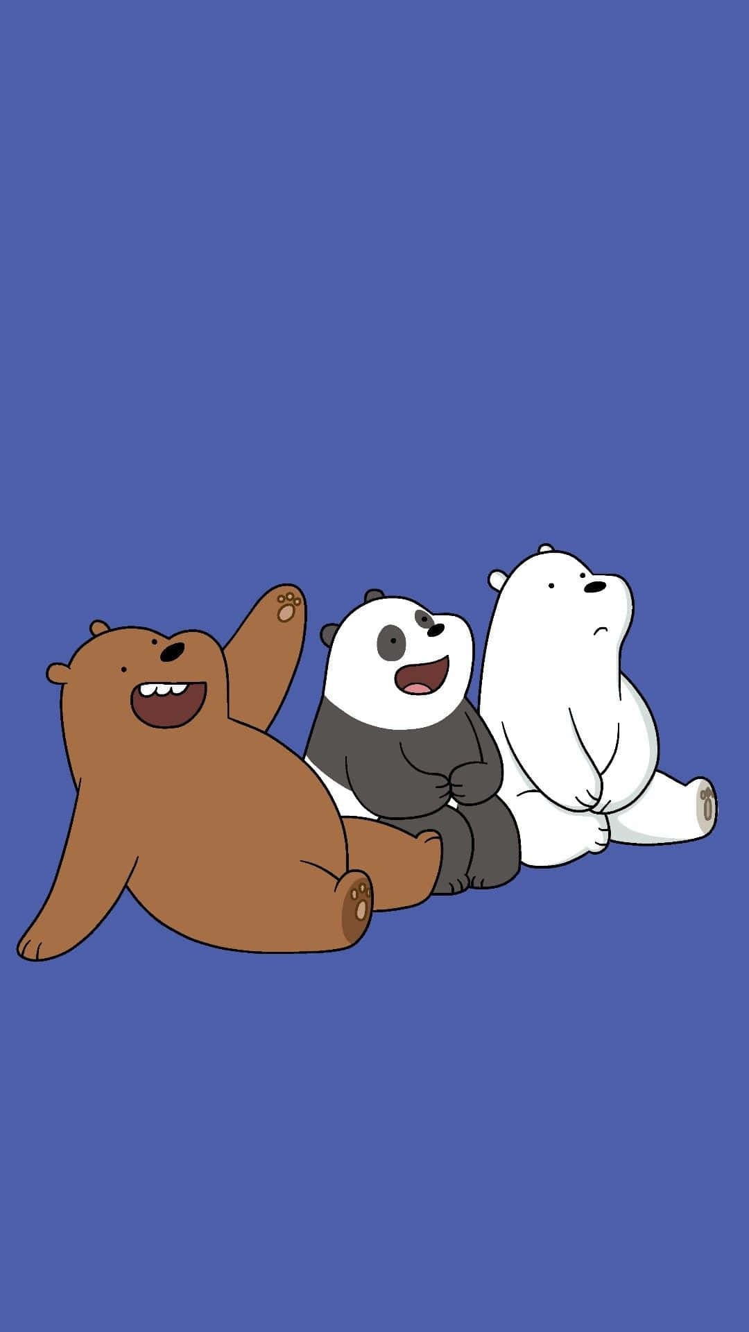 Cartoon 桌布 壁紙 — 三隻卡通熊坐在純藍色背景上，表情愉快。