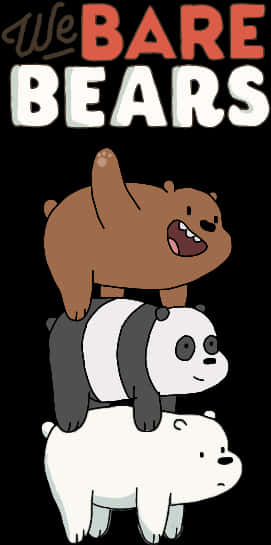 熊熊遇見你 桌布 壁紙 — 三隻卡通熊垂直疊起，上方有標題 We Bare Bears，背景為黑色。