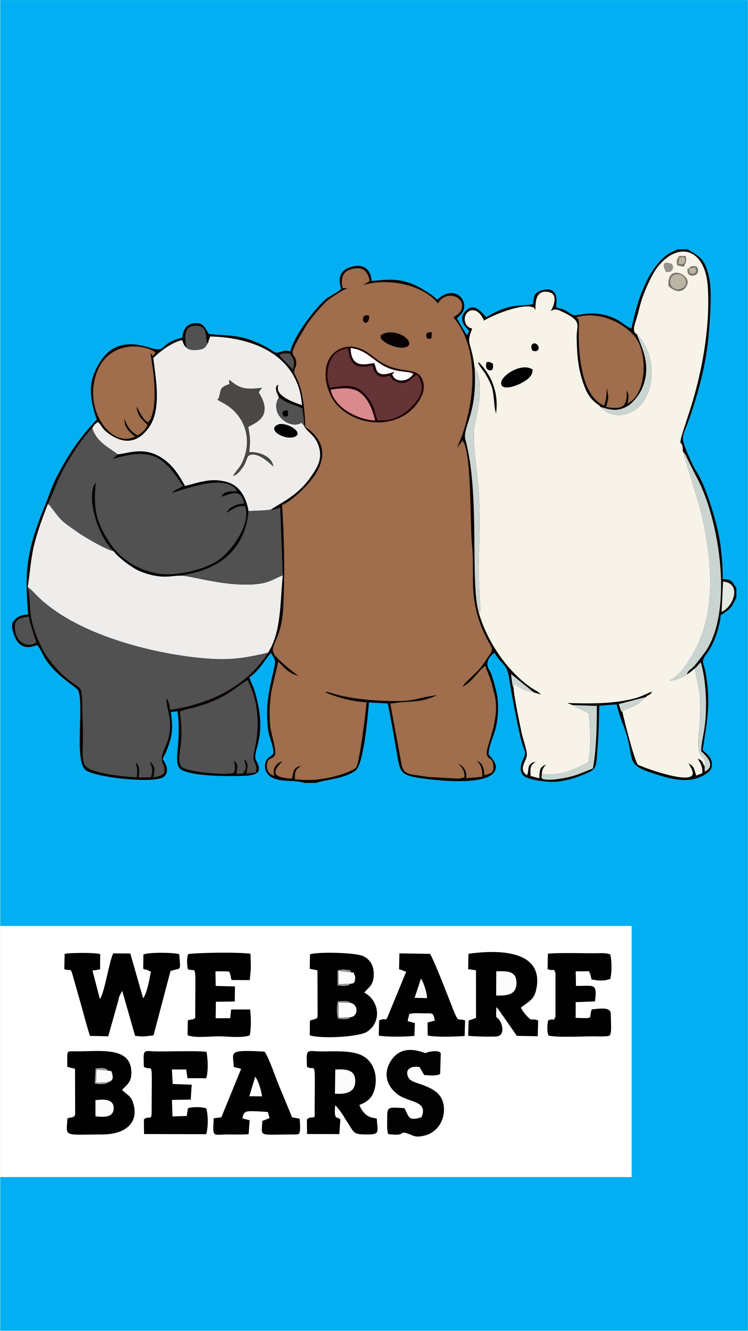 熊熊遇見你 桌布 壁紙 — 三隻卡通熊站在明亮的藍色背景前，下方有「WE BARE BEARS」的文字。
