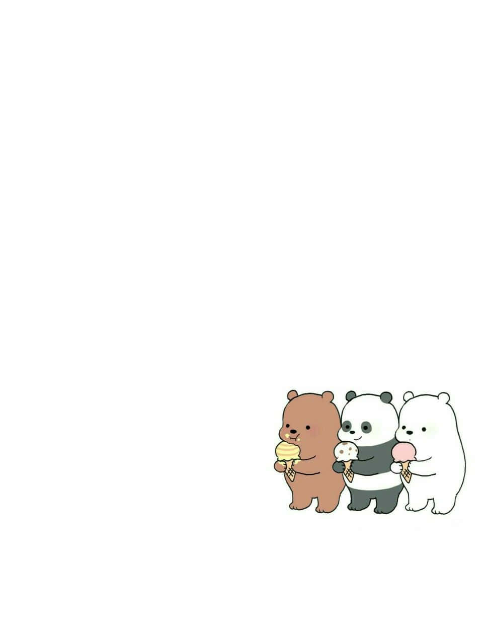 Kawaii Bear 桌布 壁紙 — 三隻可愛的卡通熊站在一起，在純白色背景前拿著冰淇淋甜筒。