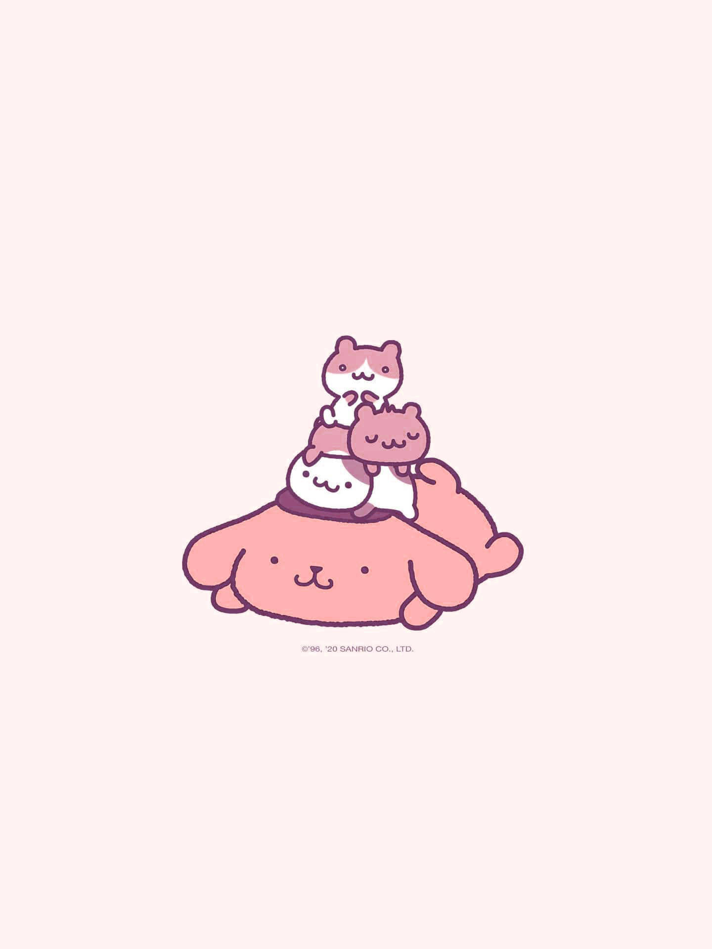 Cute Cartoon Dog 桌布 壁紙 — 三隻可愛的粉紅色卡通貓咪堆疊成一個舒適的堆，背景是柔和的粉彩。