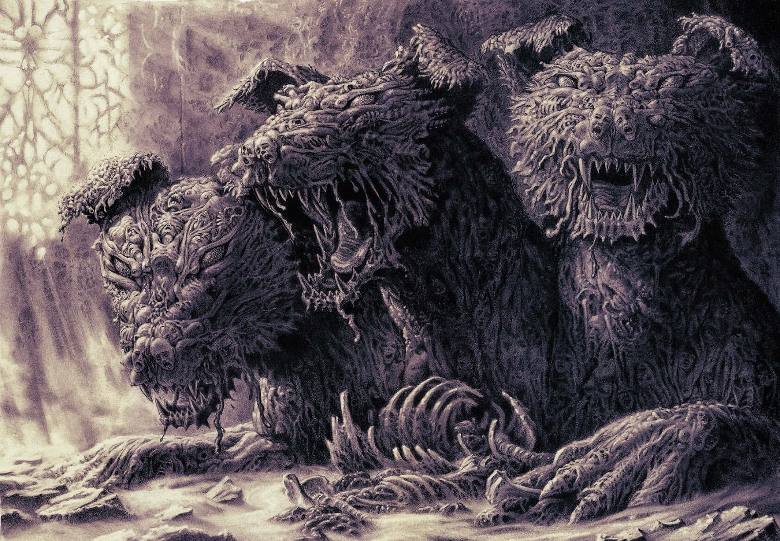 三隻張嘴的狗的插畫 壁紙