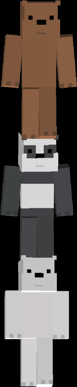 熊熊遇見你 桌布 壁紙 — 三隻方塊熊以Minecraft風格垂直堆疊，使用棕色、灰色和白色方塊。