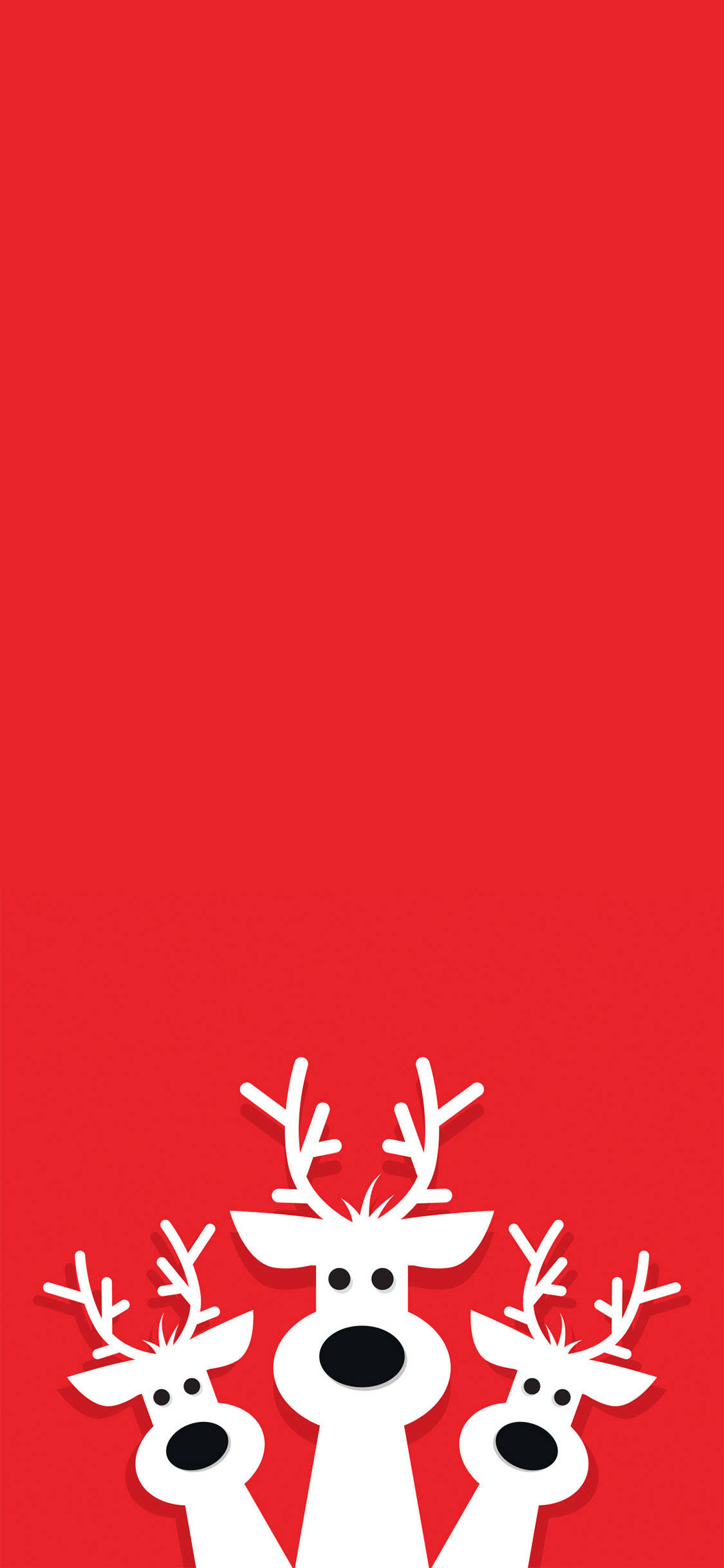 Reindeer 桌布 壁紙 — 三隻極簡風格的白色馴鹿從大膽的紅色背景底部探出頭來，表情俏皮。