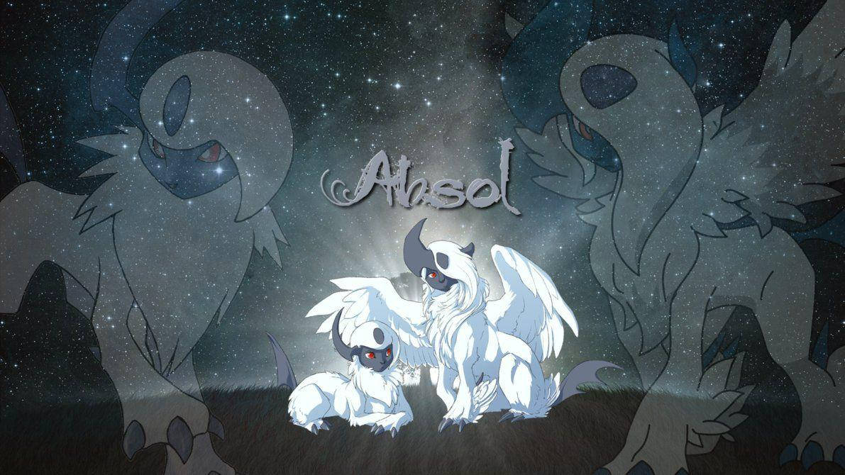 寶可夢 桌布 壁紙 — 三隻阿勃梭魯寶可夢站在星空下，擁有發光的眼睛和空靈的翅膀。
