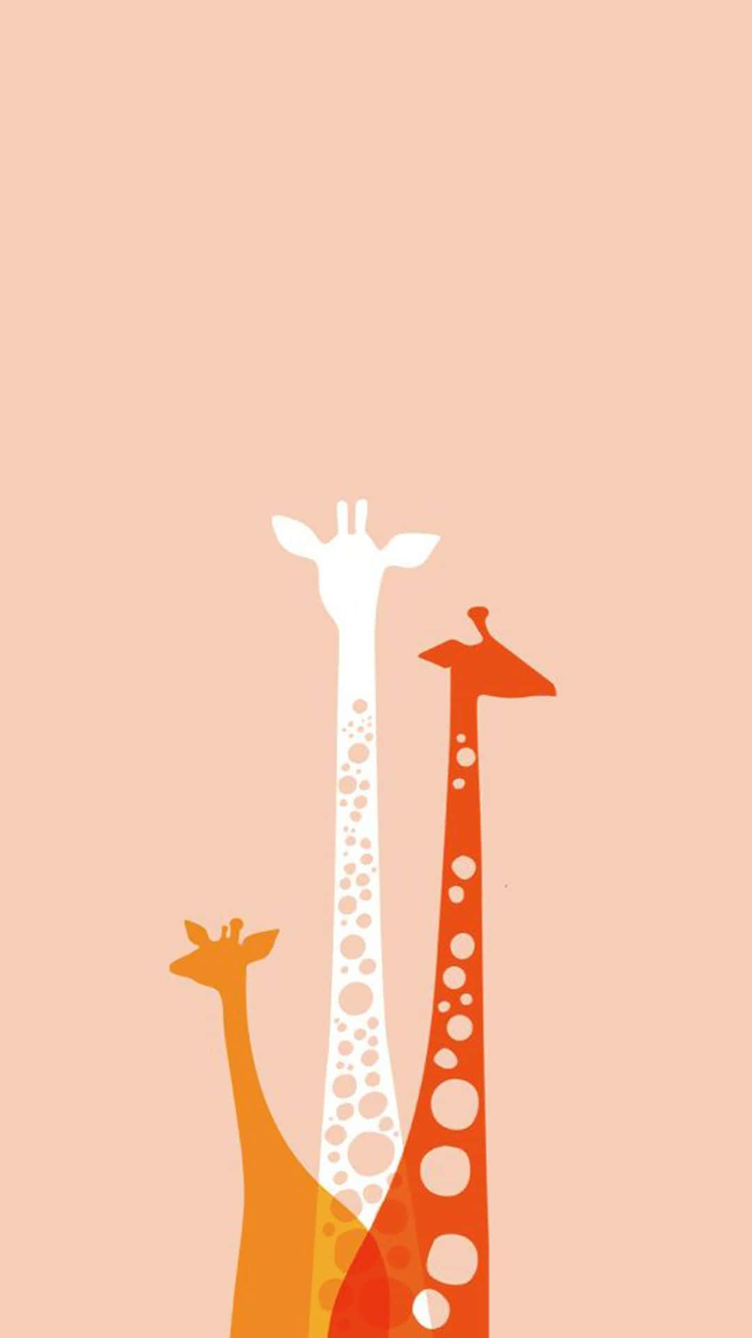 Kawaii Giraffe 桌布 壁紙 — 三隻風格化的長頸鹿，以橙色、白色和棕色呈現，高高站立在柔和的桃色背景上。