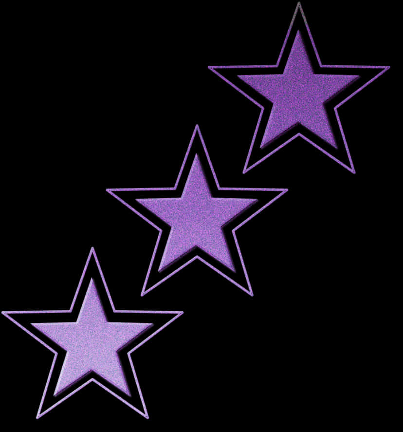 Cowboys Logo 桌布 壁紙 — 三顆帶有閃粉質感的發光紫色星星，以對角線排列在純黑色背景上。