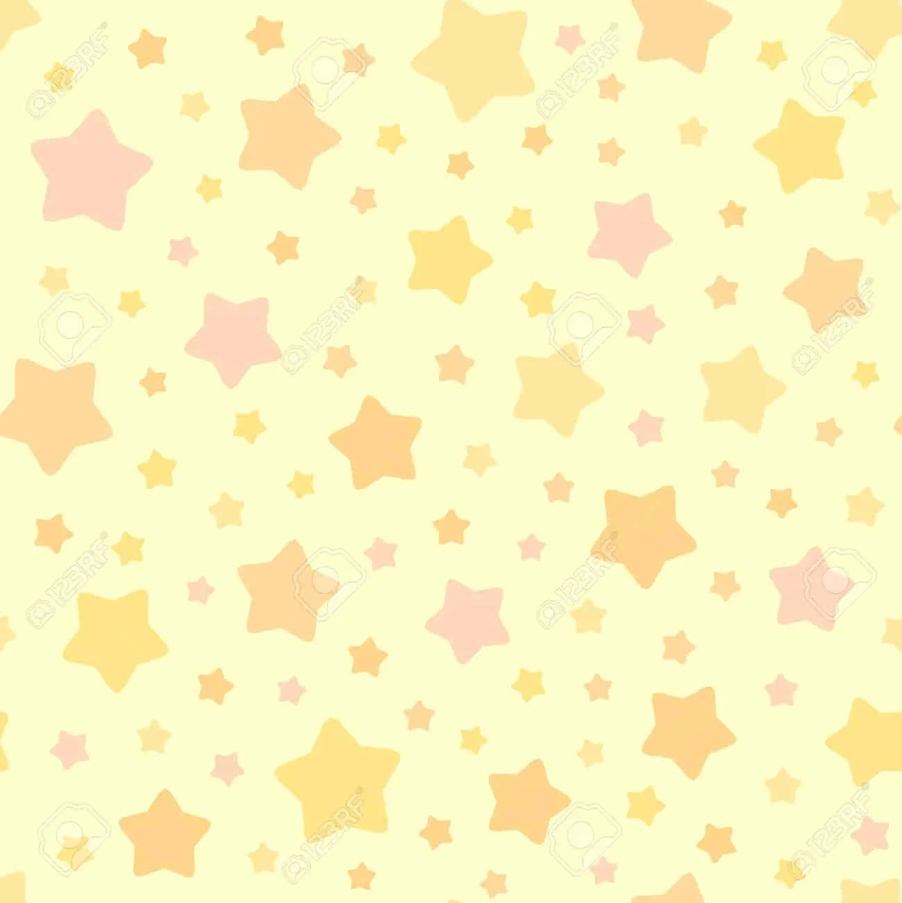 Pastel Pink And Yellow 桌布 壁紙 — 不同大小的粉彩黃色和粉紅色星星在柔和的奶油色背景上以俏皮的重複圖案漂浮。