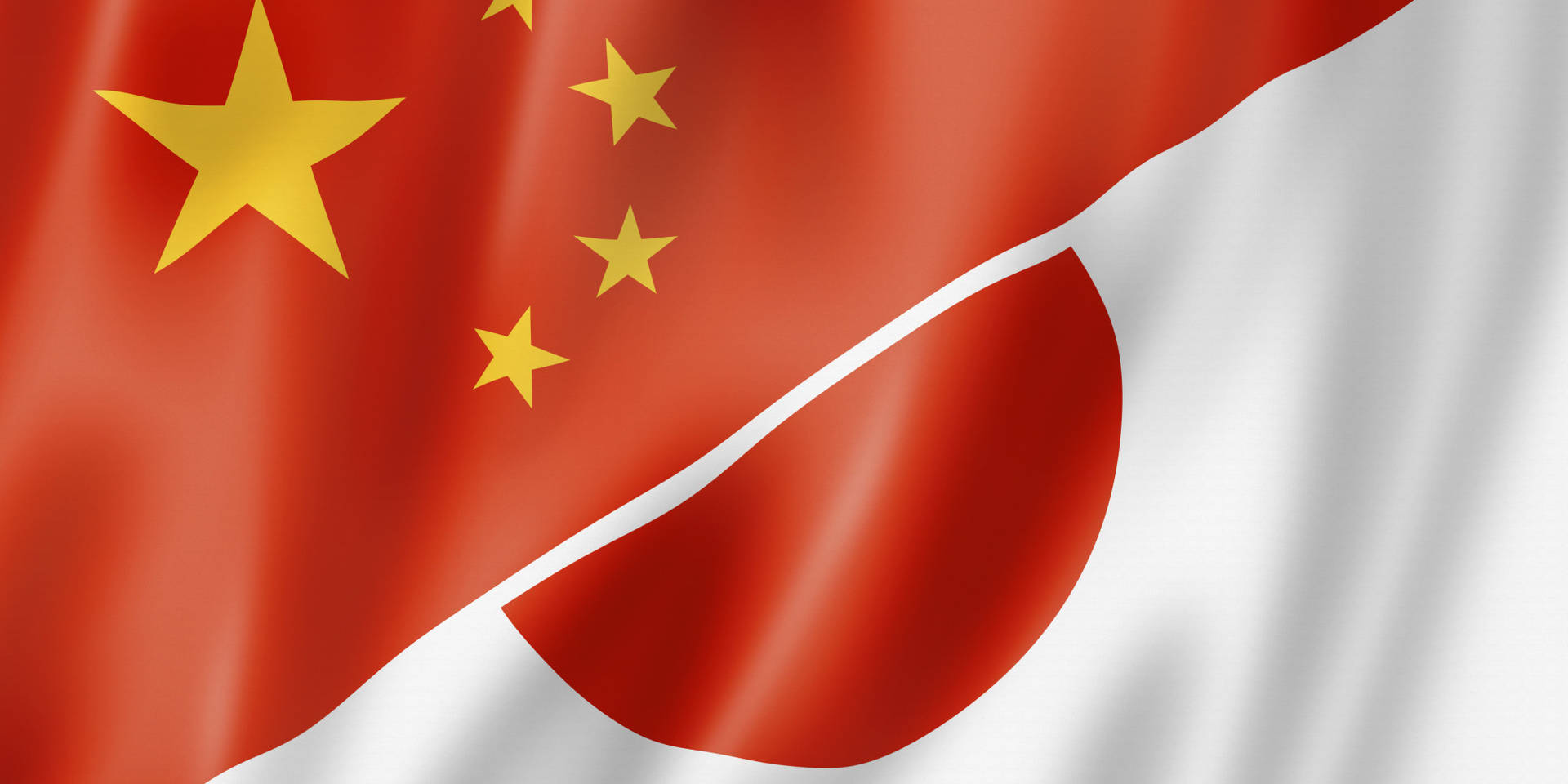 中國和日本國旗以數位藝術風格融合