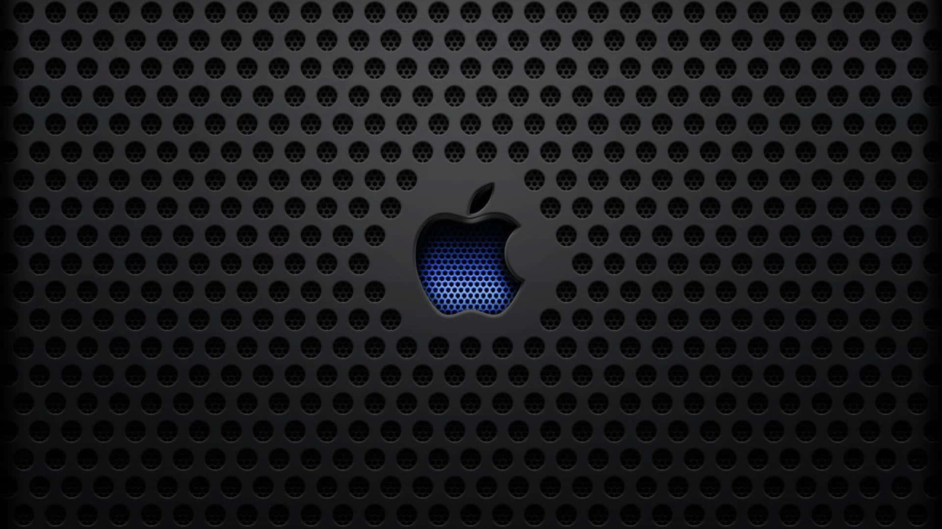 標誌 桌布 壁紙 — 中央帶有發光藍色Apple標誌的時尚黑色穿孔表面。