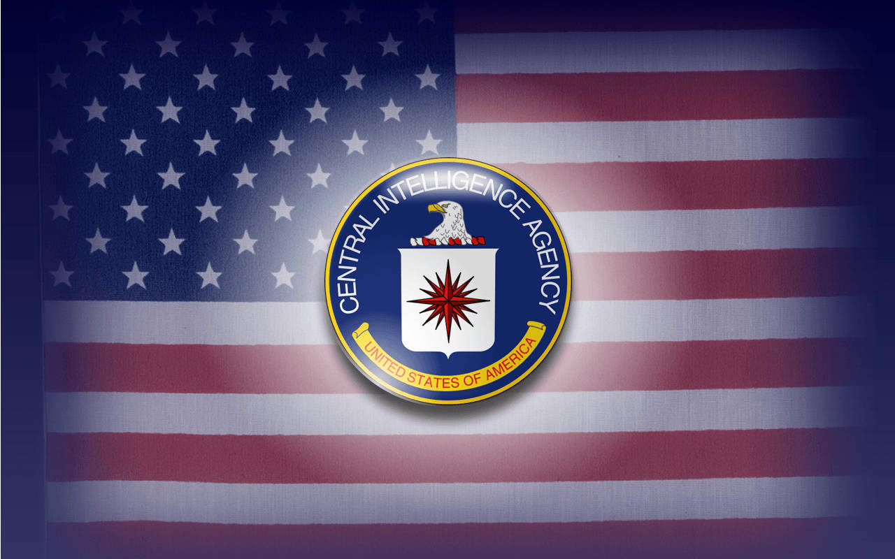 Cia 桌布 壁紙 — 中央情報局印章置於有紋理的美國國旗中央，旗上有星和條紋。