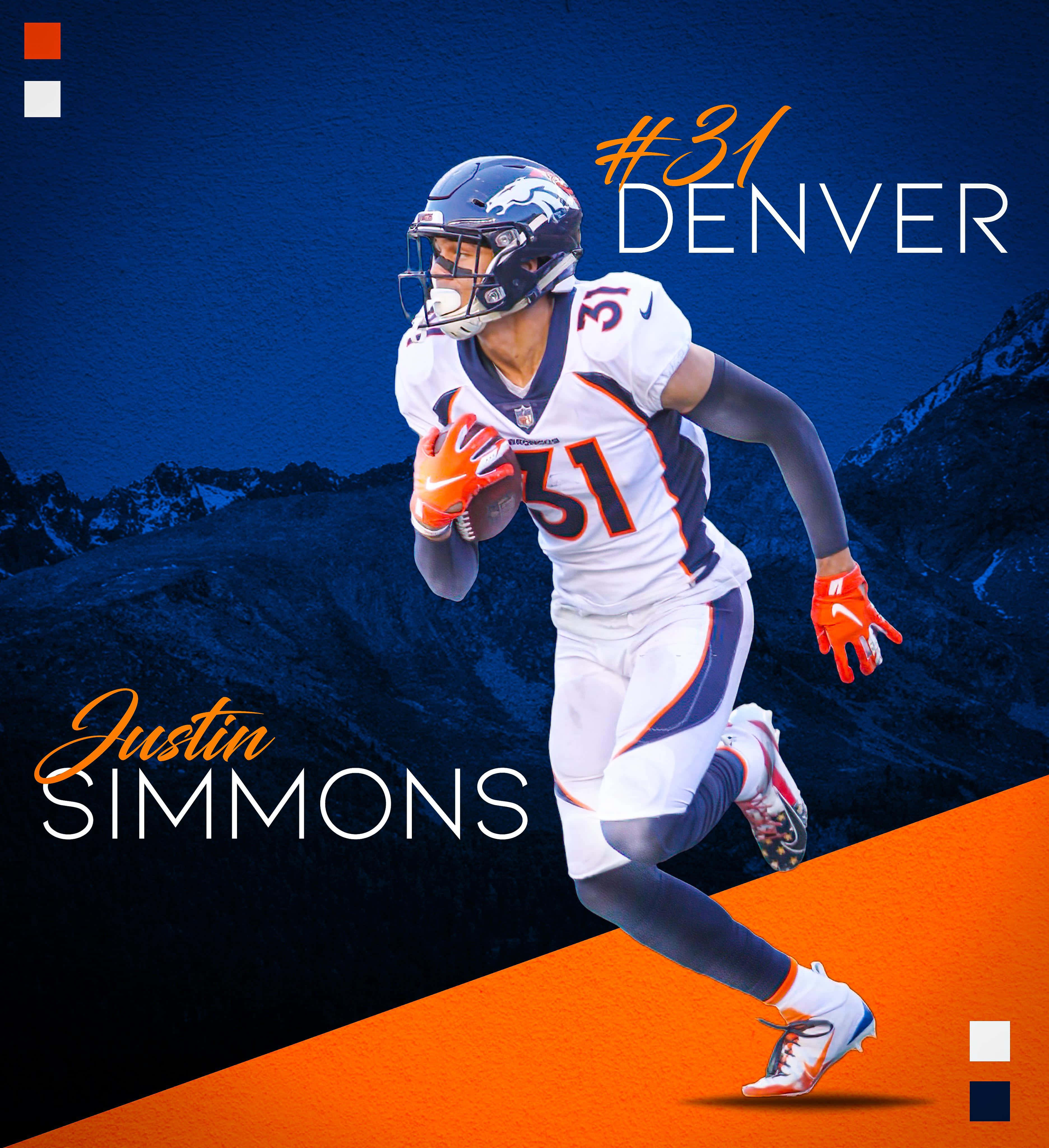 丹佛野馬 桌布 壁紙 — 丹佛野馬隊足球運動員在山的背景下，搭配大膽的橙色和藍色設計元素。