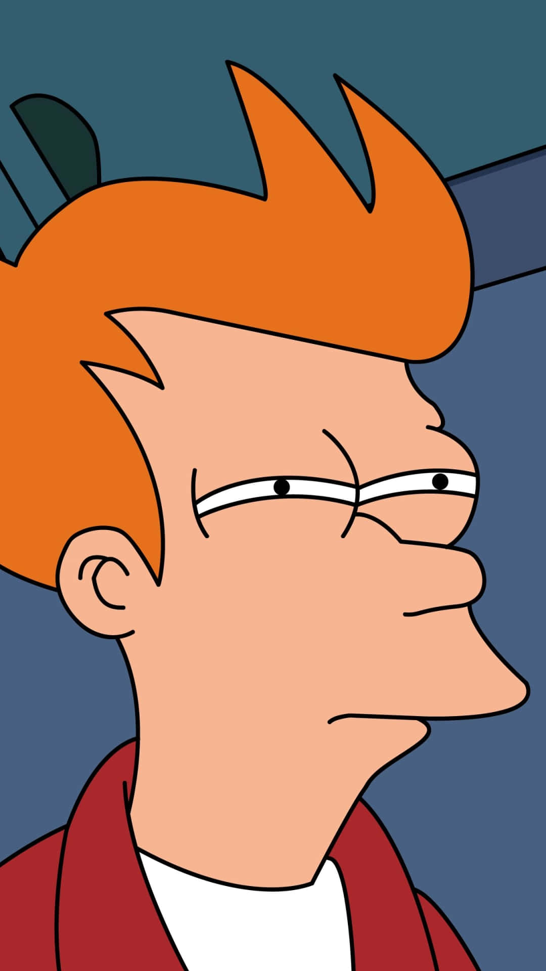 Futurama 桌布 壁紙 — 《乃出個未來》中 Fry 的特寫，側面有尖刺的橙色頭髮和眼鏡，背景為深藍色。