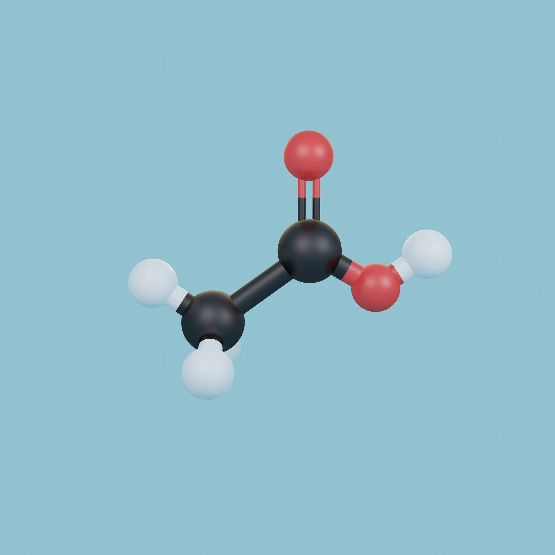 彩色原子的乙酸分子3D模型，藍色背景 — 化學 GIF 壁紙