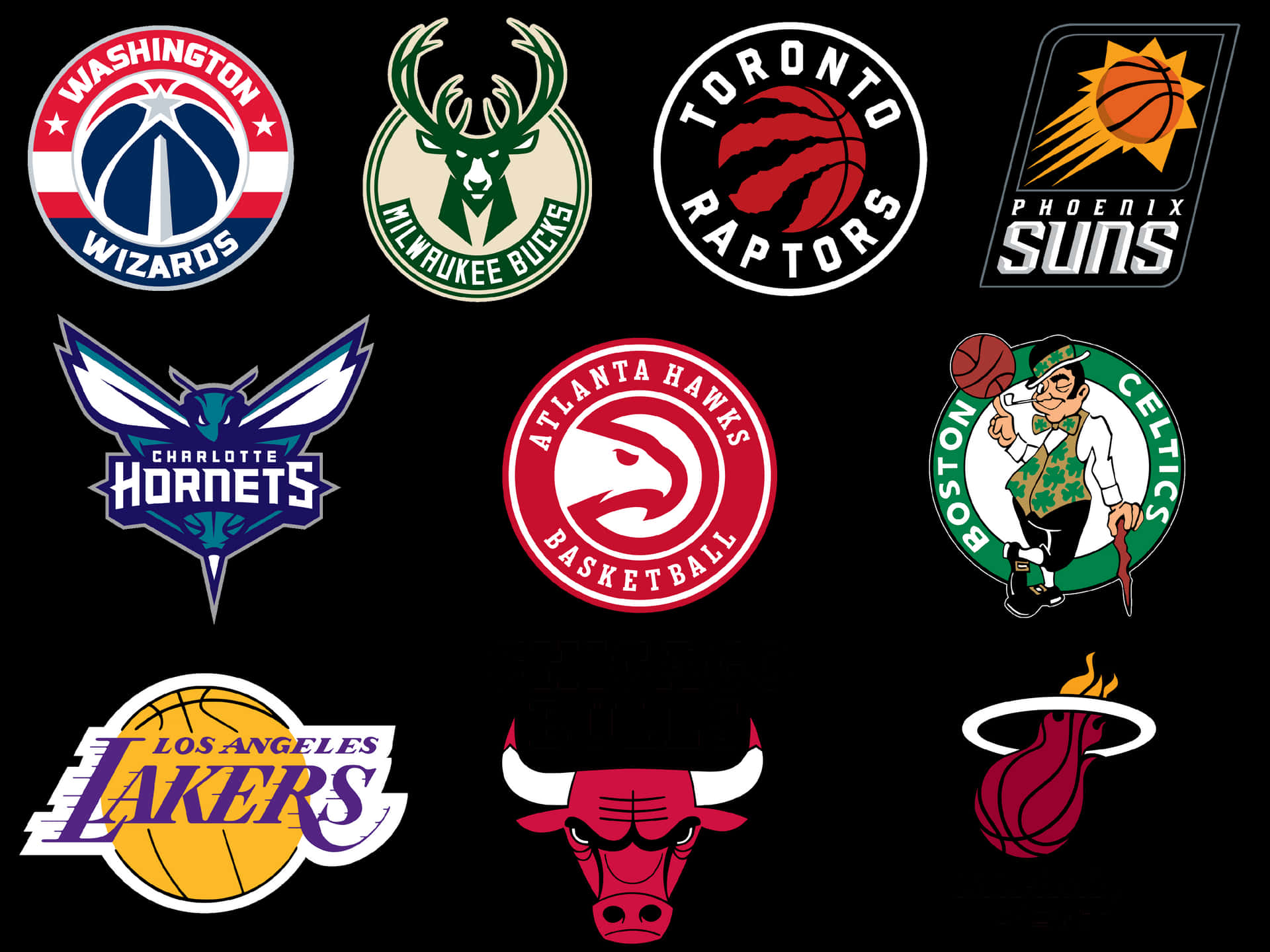 黑色背景上的九個NBA球隊標誌集合