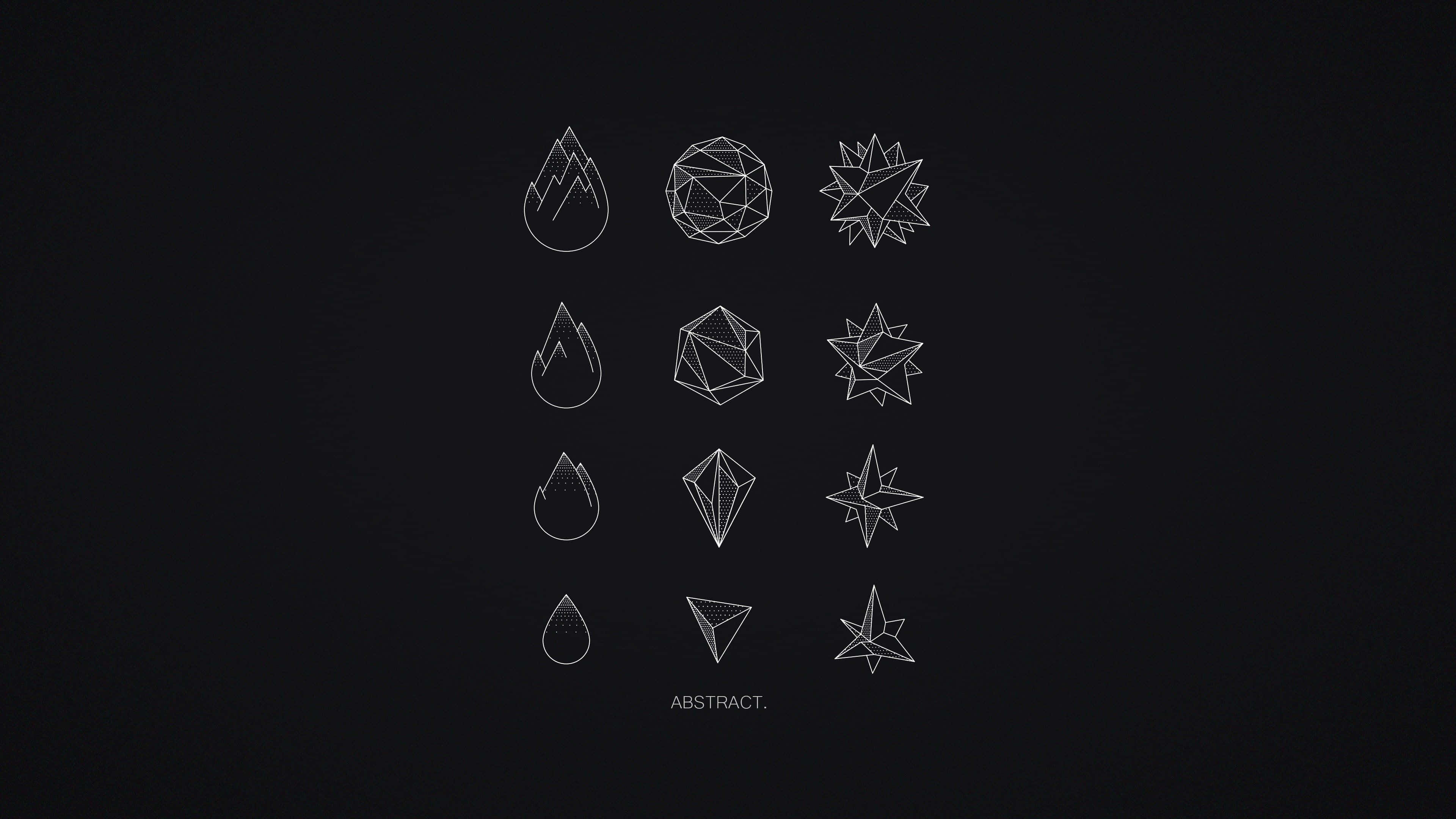 Minimalist Geometric 桌布 壁紙 — 九個極簡白色線條圖示，代表火、水、土和空氣元素，排列在深色紋理背景上。