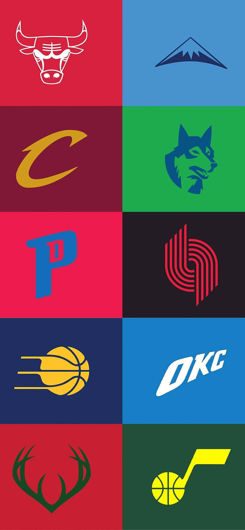 九個NBA球隊標誌排列成色彩繽紛的網格。