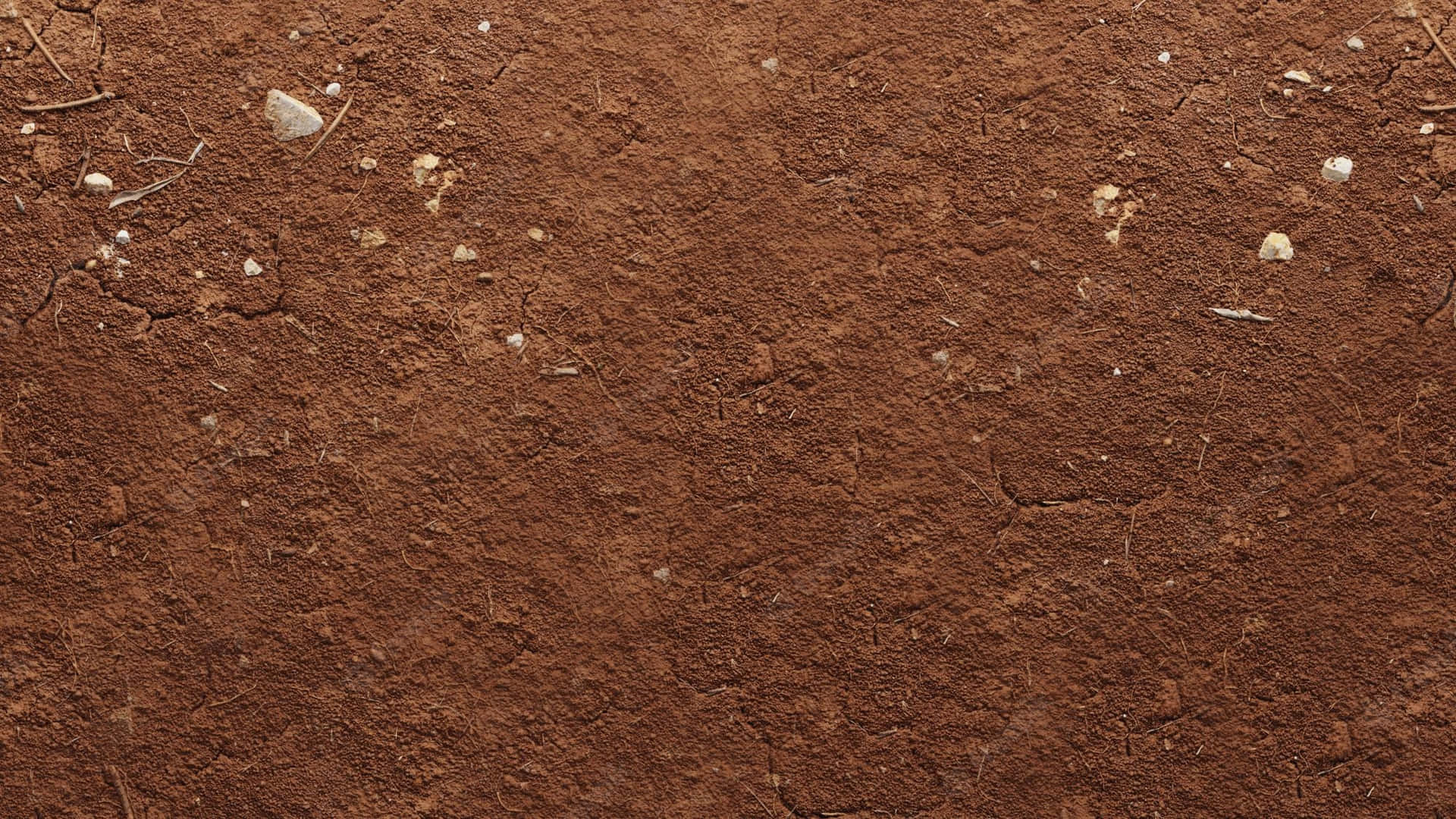 Brown Texture 桌布 壁紙 — 乾裂的紅褐色泥土特寫，散落著小石頭和樹枝。