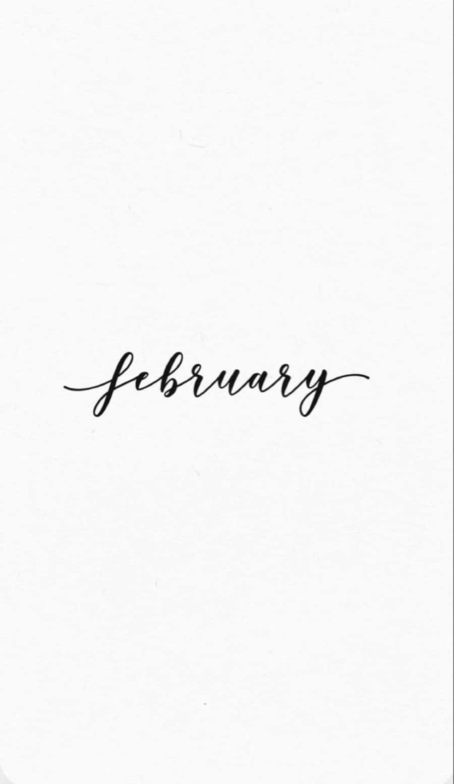 February iPhone 桌布 壁紙 — 「二月」這個詞以優雅的黑色草書寫在帶有紋理的白色背景上。