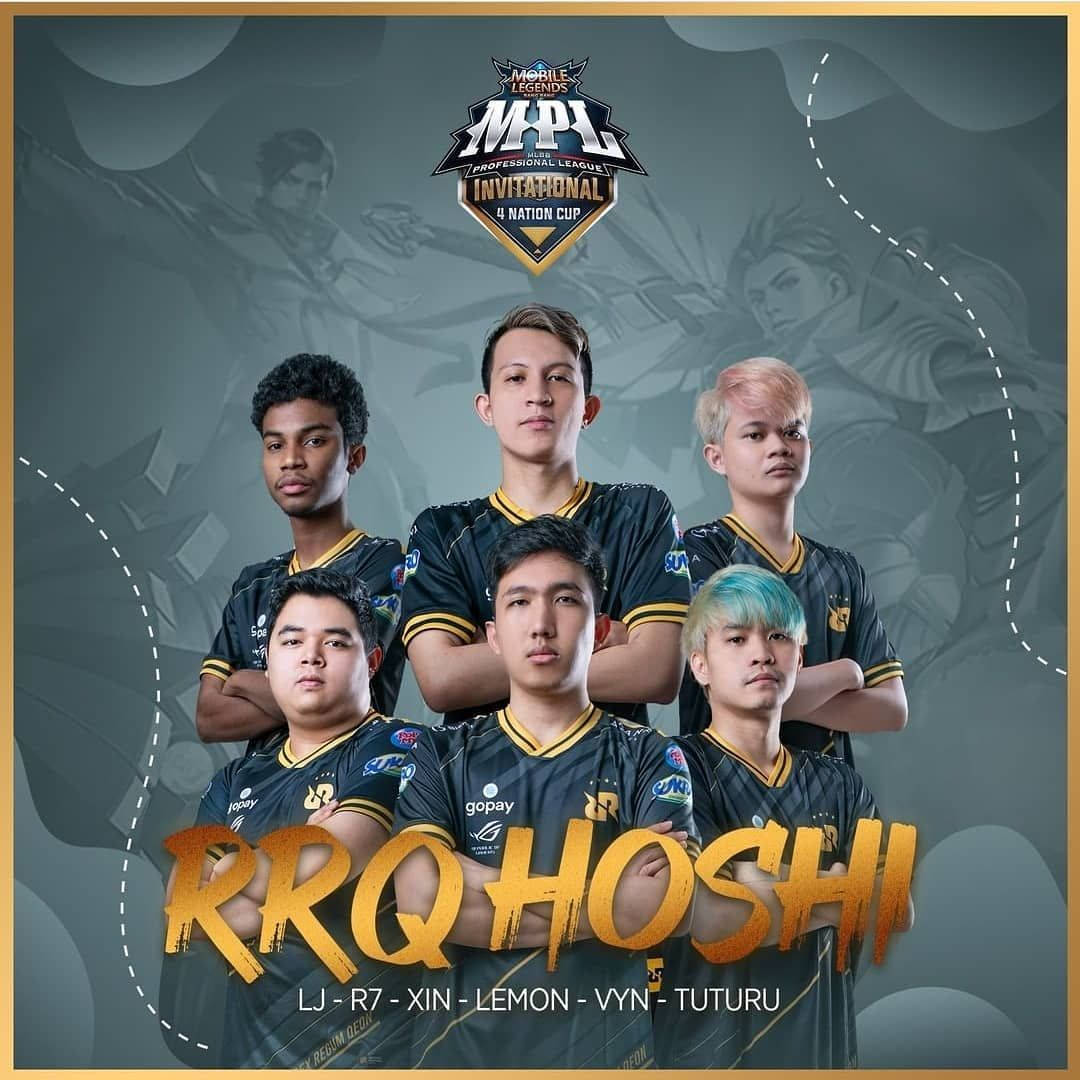 Team 桌布 壁紙 — 五位身穿黑金色球衣的電競選手自信地為Mobile Legends MPL Invitational 4 Nation Cup團隊照擺姿勢。