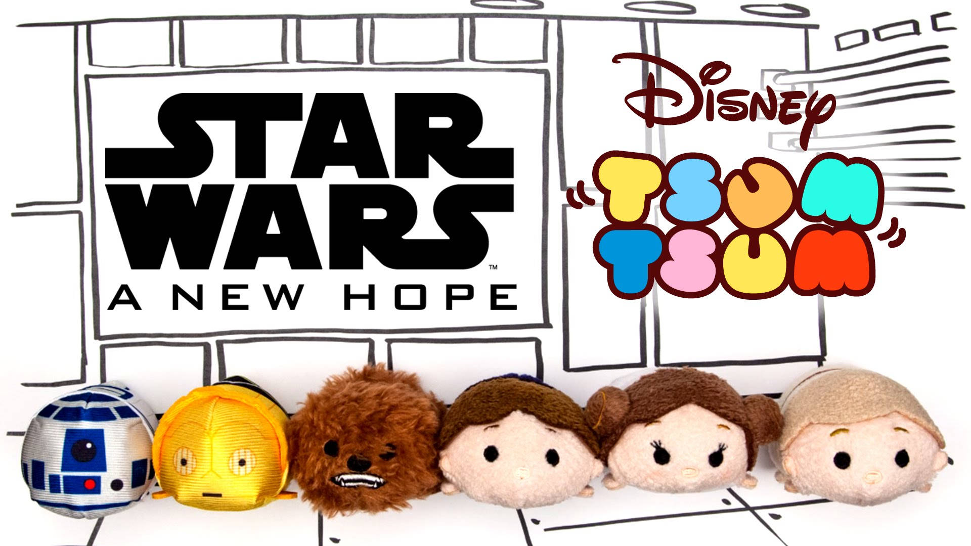 星際大戰 Tsum Tsum 絨毛玩具在電影海報前。 — Tsum tsum 壁紙