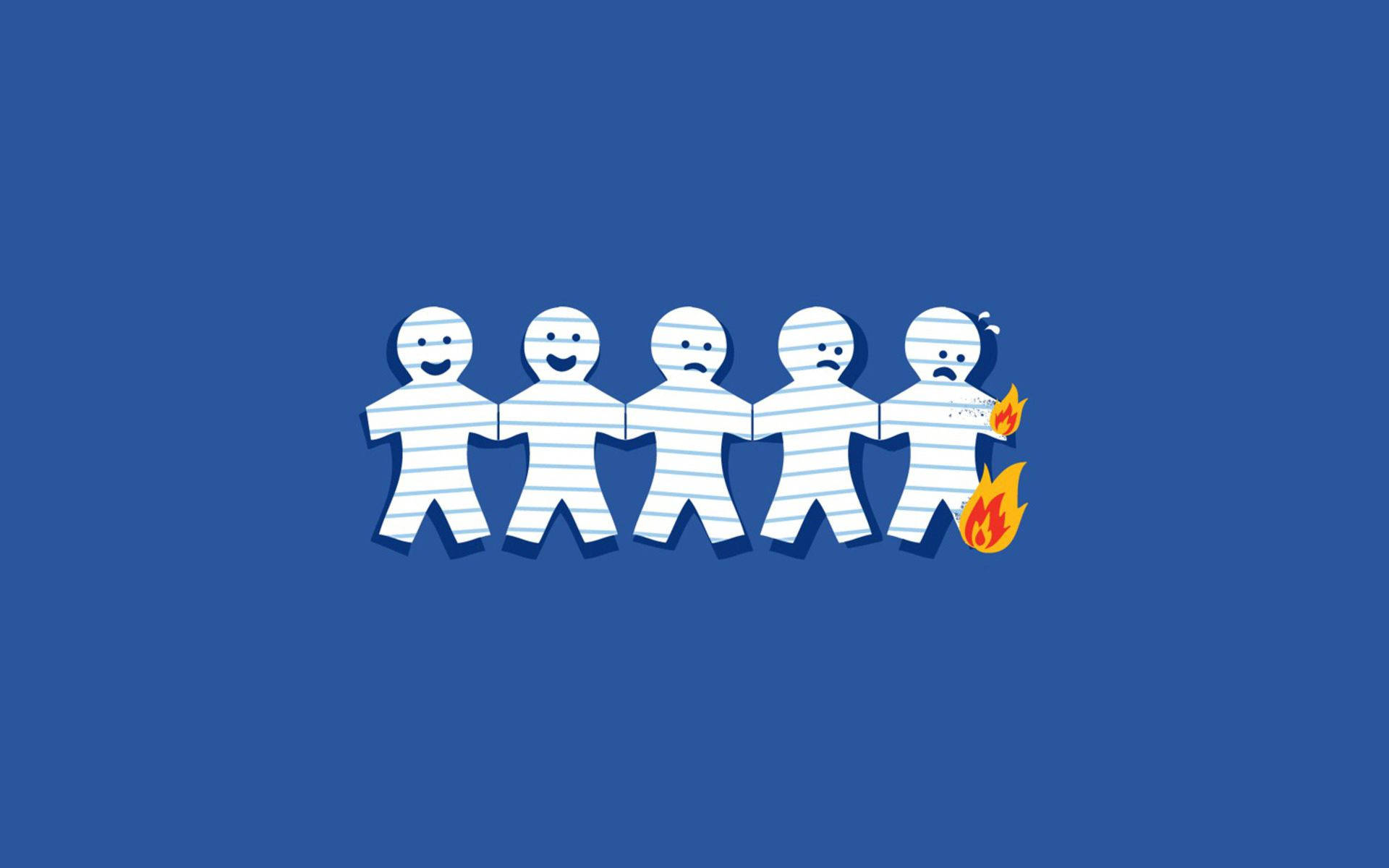 Friends 桌布 壁紙 — 五個條紋紙公仔排成一排，顯示從快樂到憤怒的情緒變化，最後一個公仔噴出火焰。
