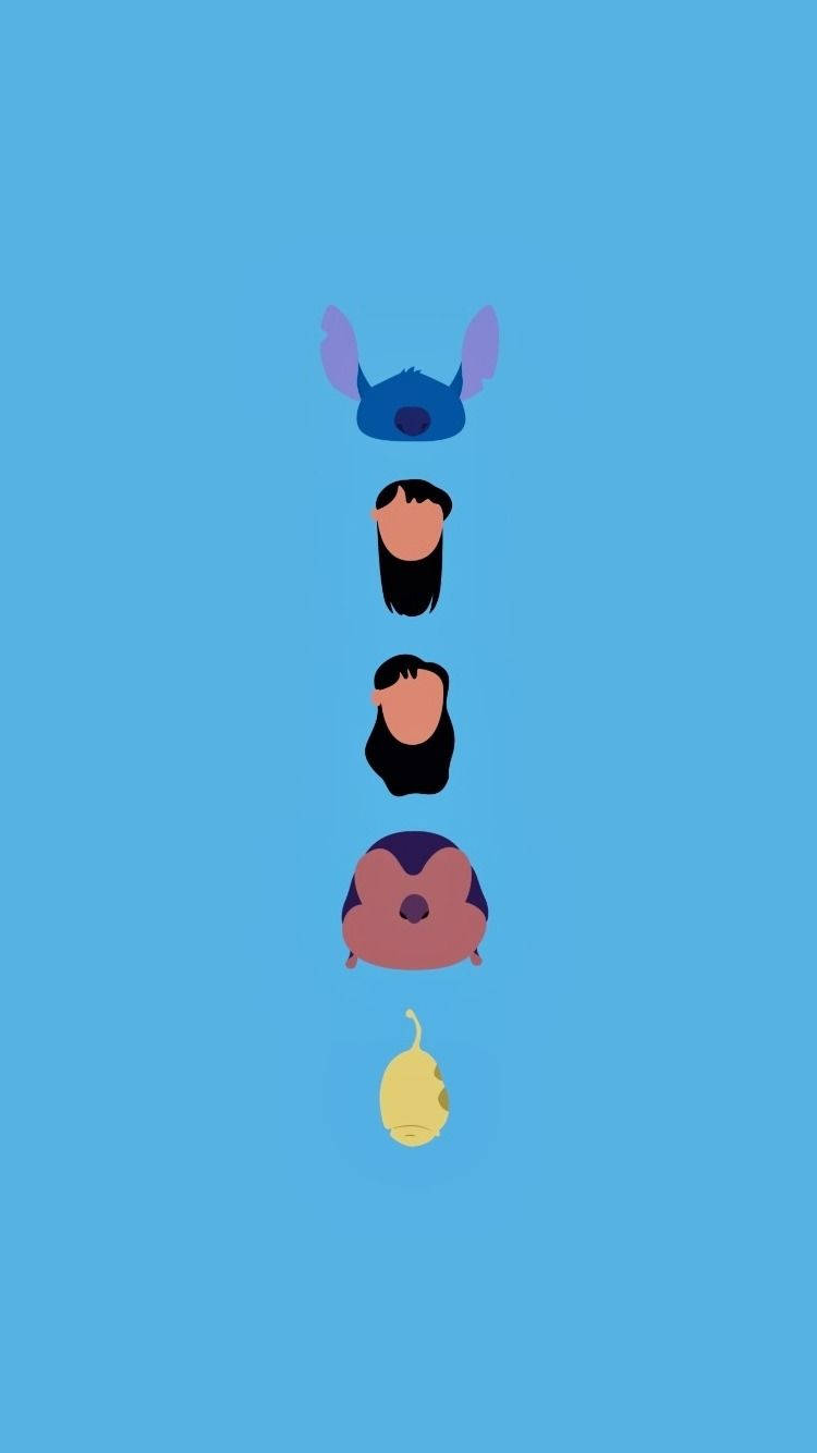 lilo 桌布 壁紙 — 五個極簡卡通頭像垂直堆疊在純藍色背景上。