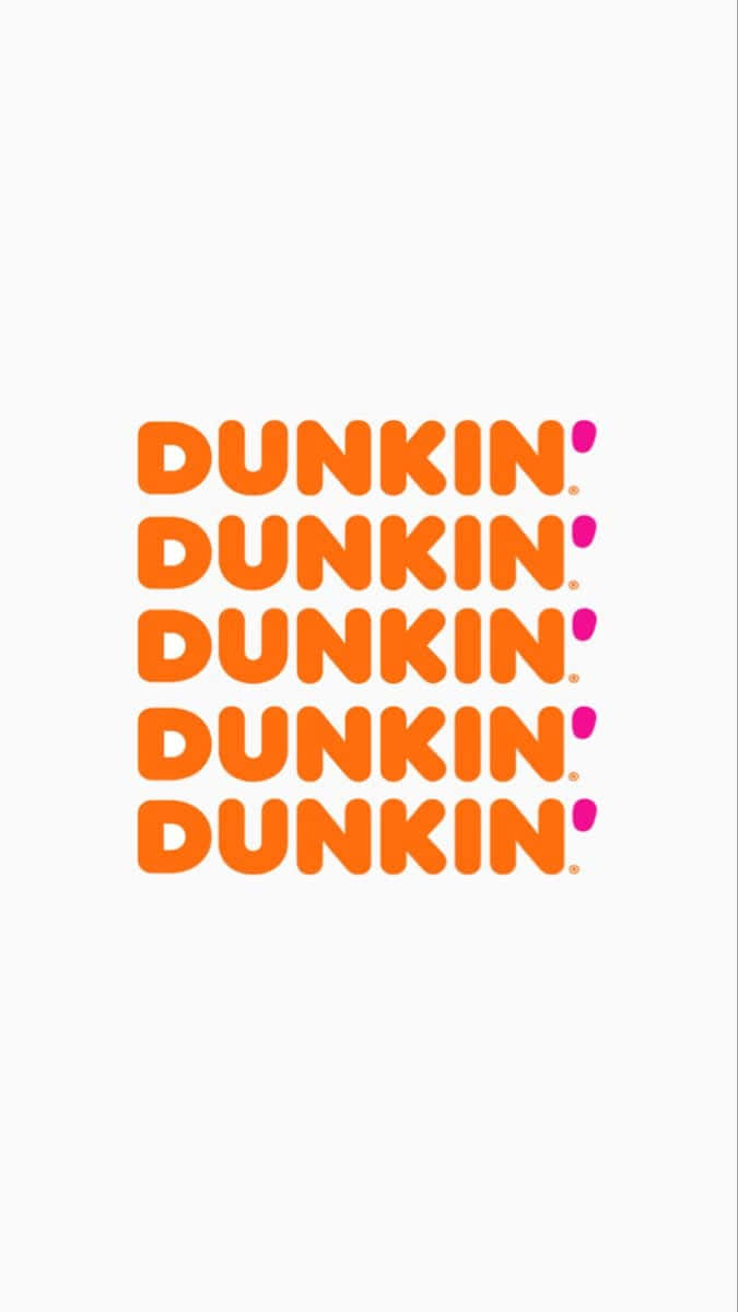 Dunkin Donuts 桌布 壁紙 — 五個橙色Dunkin'標誌堆疊，帶有粉紅點點，背景為純白色。