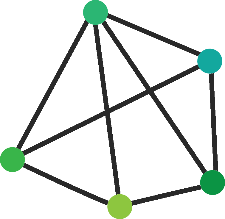 Blockchain 桌布 壁紙 — 五個綠色圓圈由深色線條連接，在黑色背景上形成一個幾何網絡。