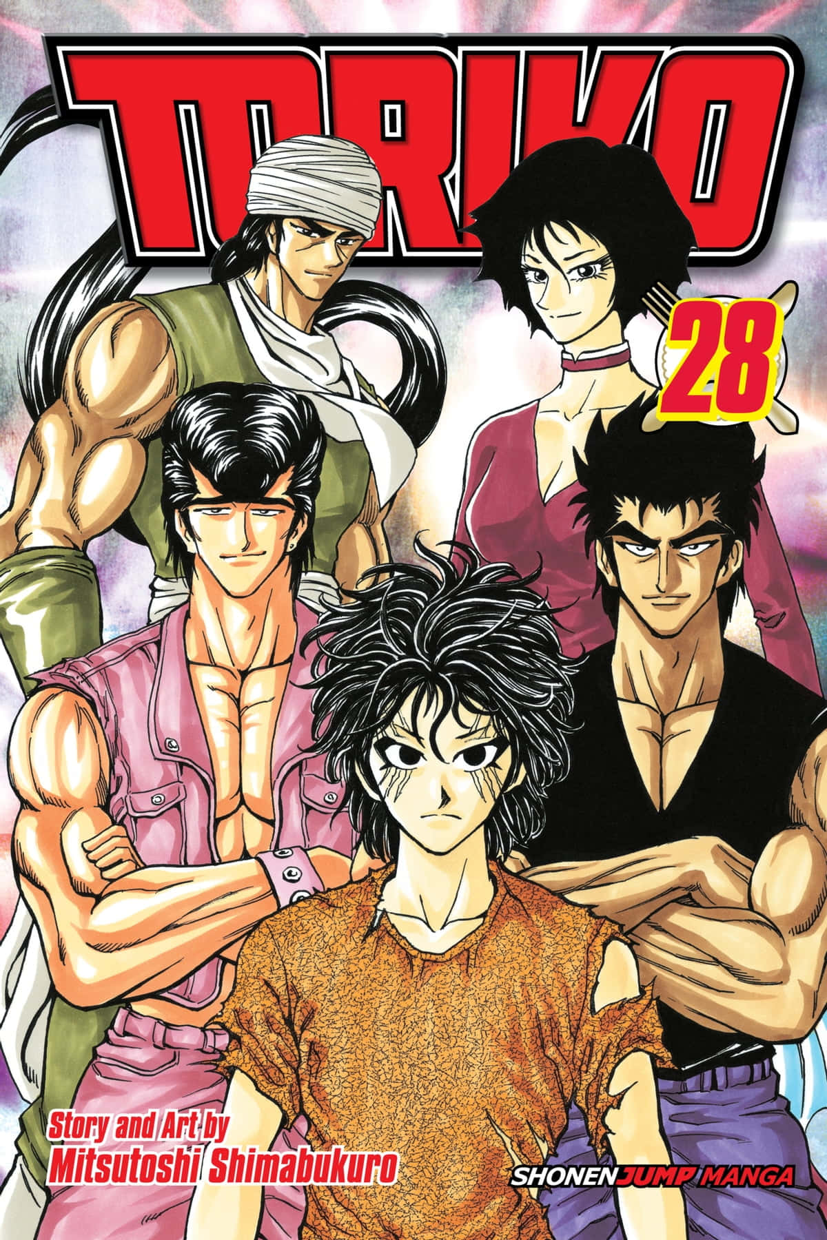 Toriko 桌布 壁紙 — 五個肌肉發達的動漫角色，帶著強烈的表情，自信地站在充滿活力的宇宙背景前。