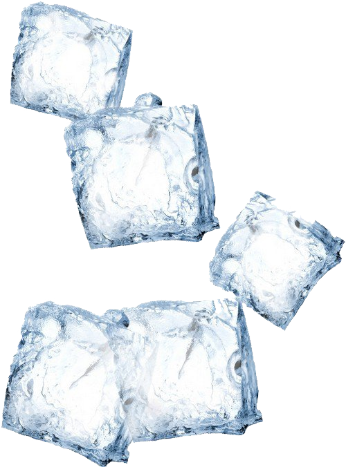 Ice Cube 桌布 壁紙 — 五塊半透明帶藍色的冰塊漂浮在純白背景上，可見融化痕跡。