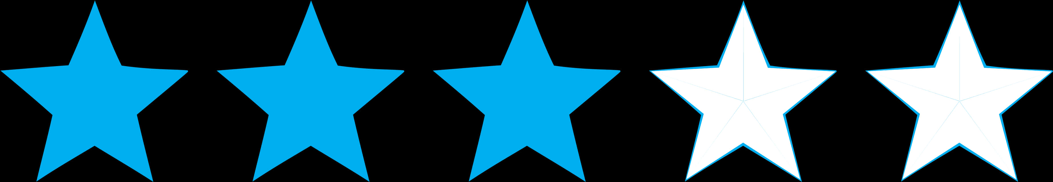 Star Border 桌布 壁紙 — 五顆星在明亮的藍色和白色光芒中，襯托著純黑色背景。
